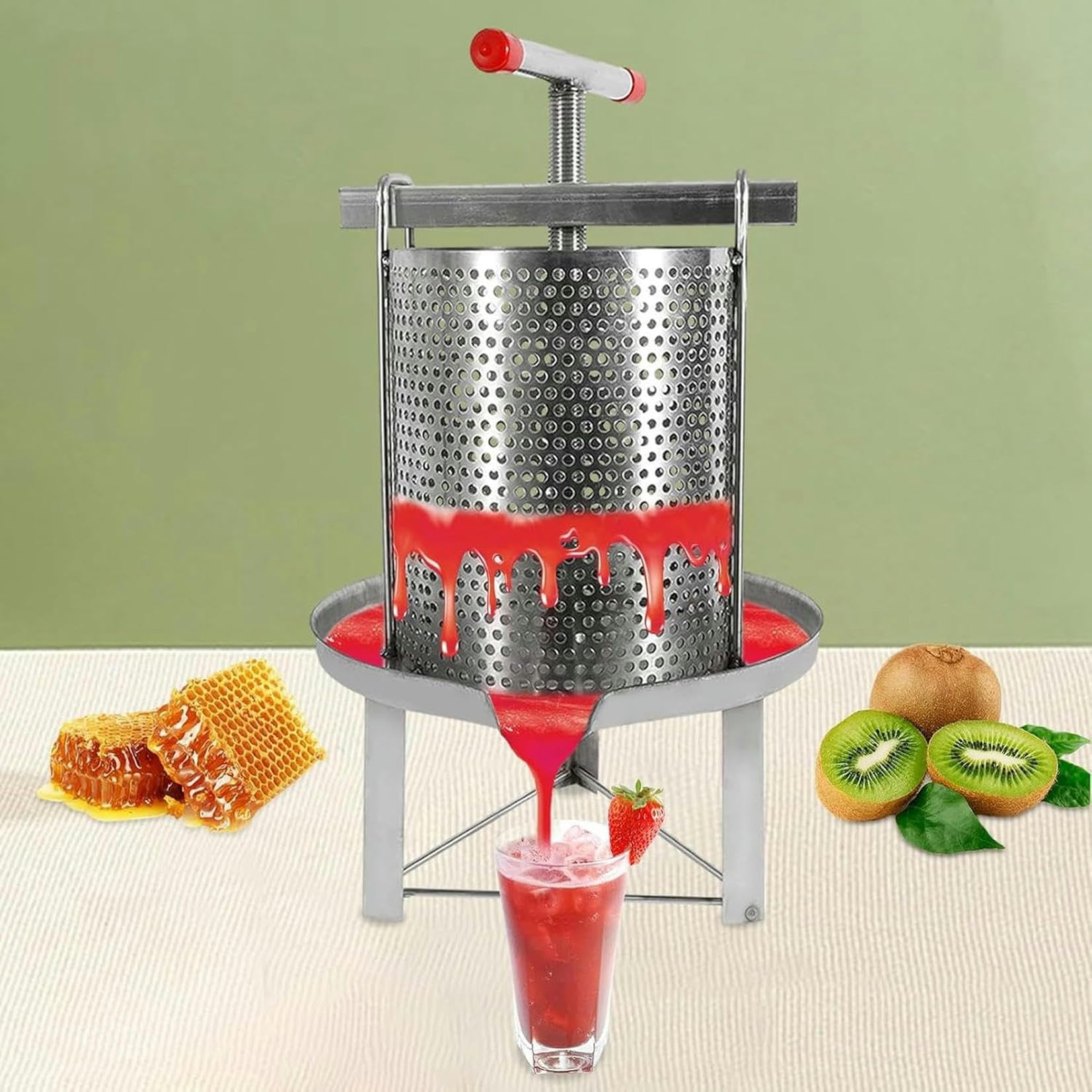 Máquina de Prensa de Miel de Malla Prensa de Miel Manual para el hogar Prensa de Cera Herramienta de Apicultura Extractor de Acero Inoxidable 304 Herramienta de Apicultura para Apicultura~/