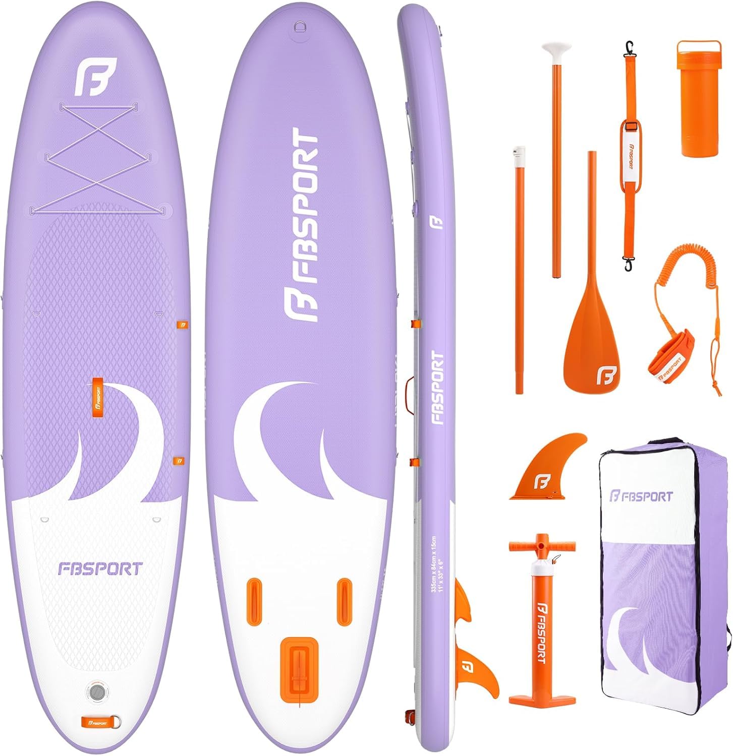 FBSPORT SUP Inflatable Stand Up Paddle Board,11 feet long 6" Thick Blow Up Paddle Board with Adjustable Paddle, Backpack, Pump & Removable Fin - Surfboard for Lakes, Rivers & Sea
