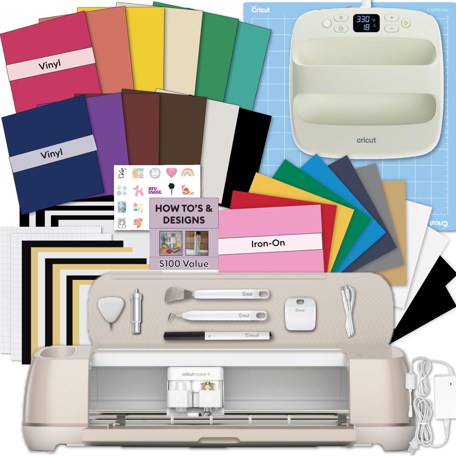 - Maker 4 T-Shirt Making Bundle - Cutting Machine with EasyPress SE Heat Press, Vinyl & Iron-On Kit for Custom Apparel, Tote Bags & DIY Projects