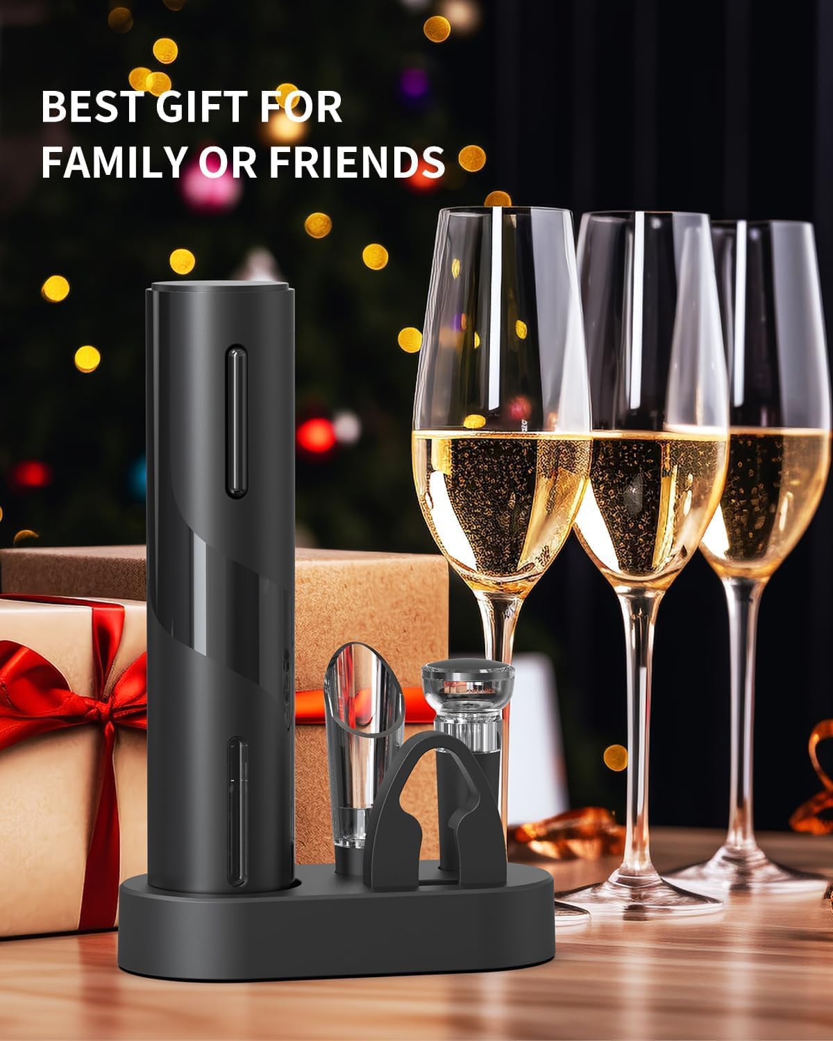 Electric Wine Opener ，Rechargeable Wine Bottle Opener electric Automatic Wine Corkscrew with Foil Cutter,Wine Pourer, Vacuum Preservation Stoppers, electric wine bottle opener Set Gifts.(BLACK)