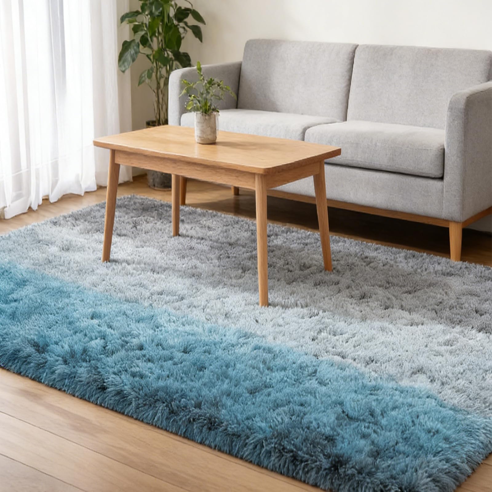 Tapis de salon 120x180 antidérapant et moelleux bleu