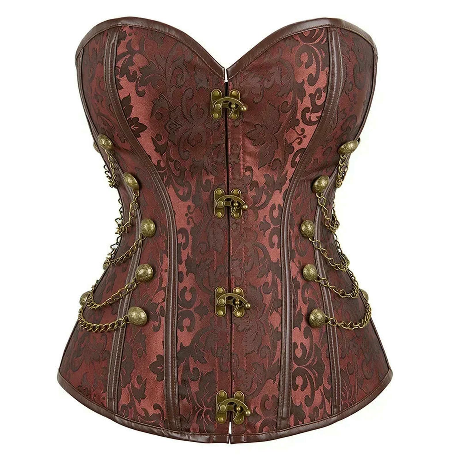 Ceinture amincissante Femme Corsetto Overbust Stile Retrozipper A Spirale in Osso d'Acciaio Bustier Top Sexy Korsett Nero-Marrone-XL