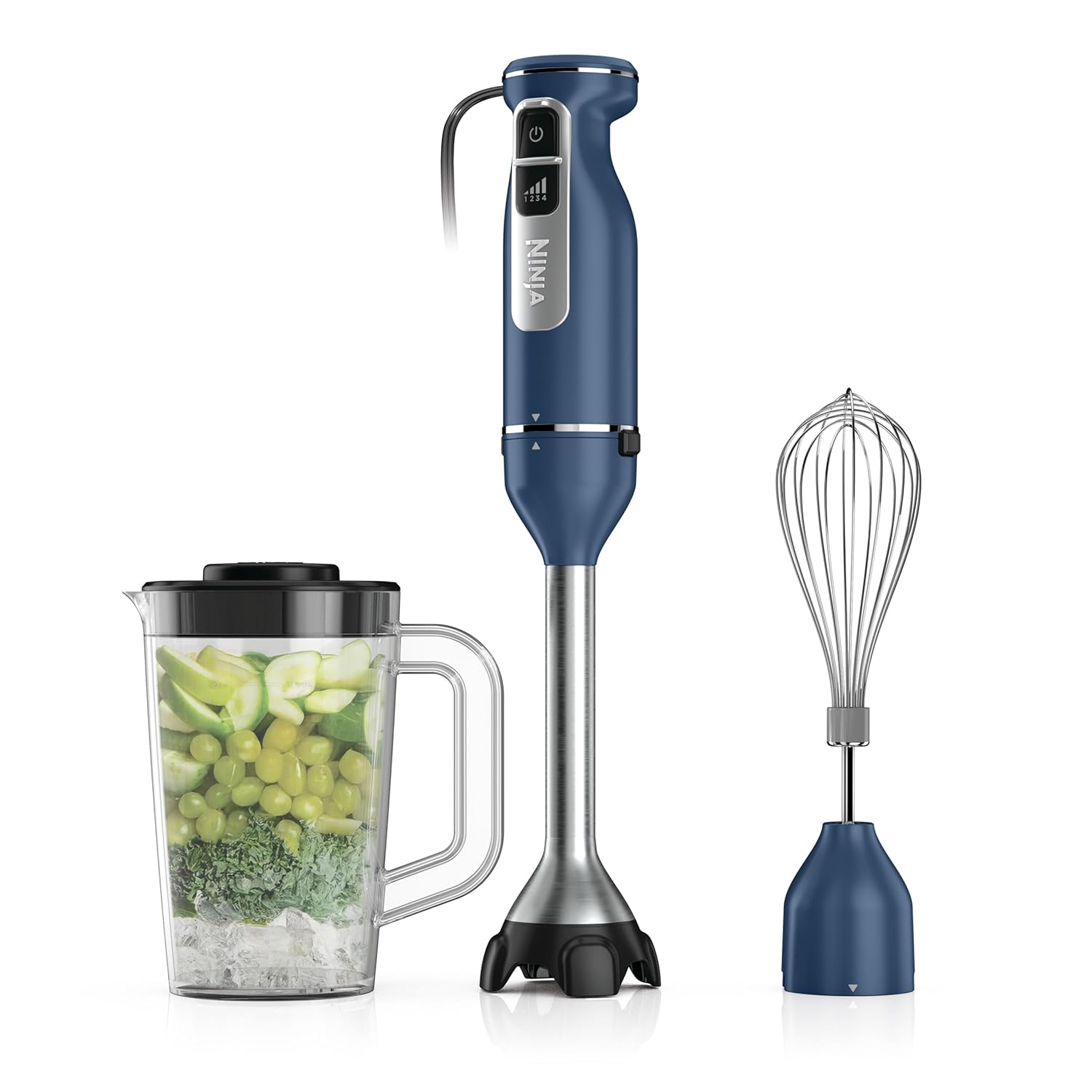 Ninja Immersion Blender and Whisk, Hand Stick Blender, 4 Speeds, with SplatterShield and PanProtect, 4-Cup Blending Vessel, Dishwasher Safe, 5-ft Cord, Ergonomic, Deep Navy, CI201ND image 1