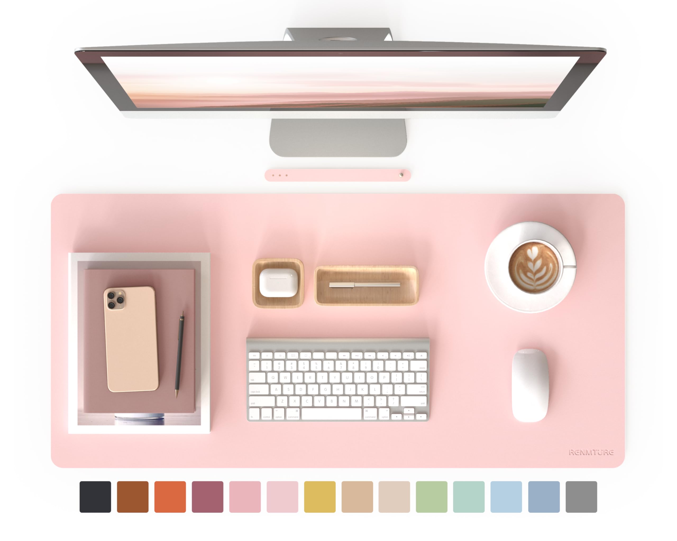 RENMTURE Tappetino per mouse, grande tappetino da scrivania in ecopelle, accessorio per casa, lavoro, ufficio, tappetino da gioco (91,4 x 43,2 cm, rosa chiaro)