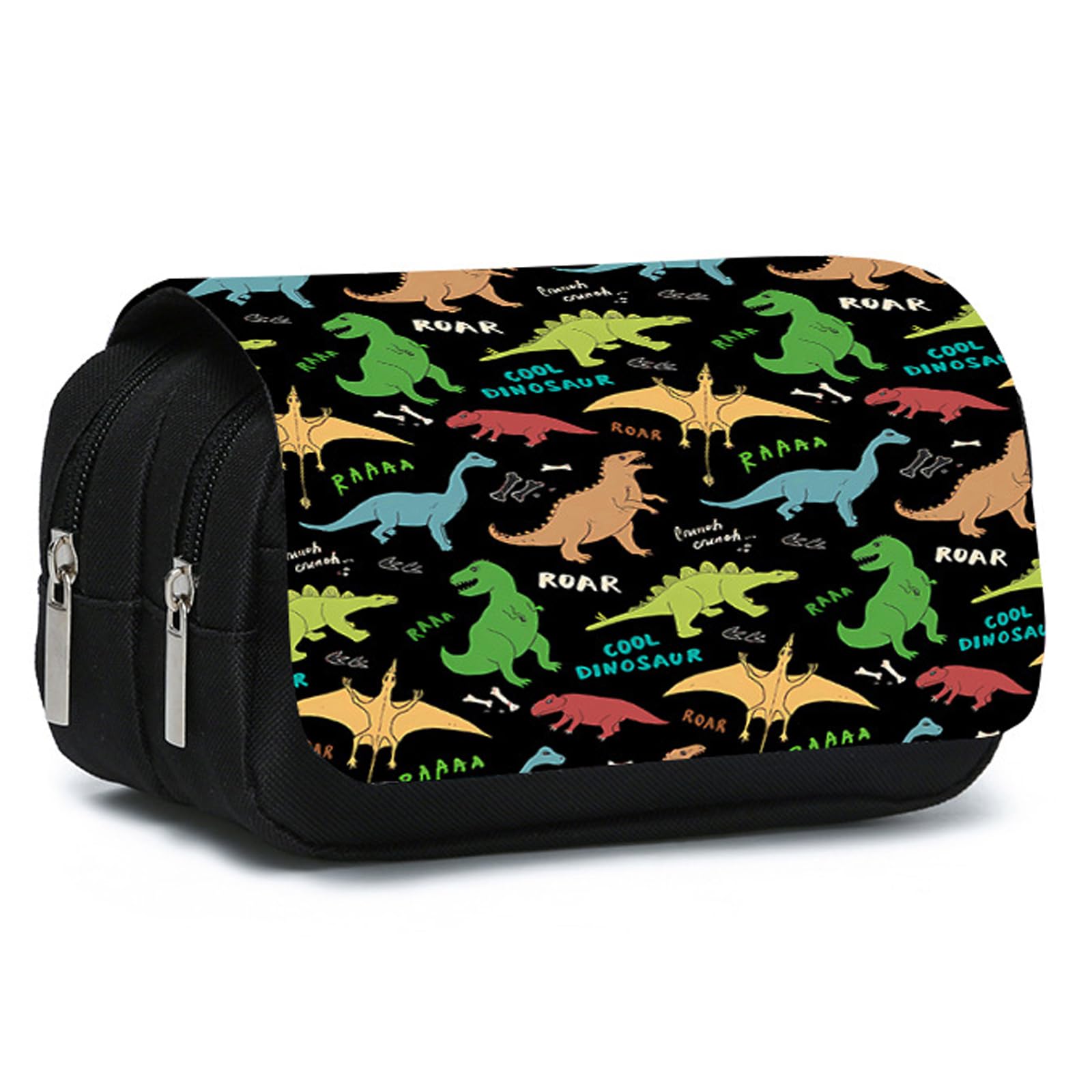 EDLMKM Large Capacity Pencil Case with 2 Compartments for Boys, Kids Pen Pouch with Zipper, Stationery Pouch, Pen Case, Cute Pencil Bag Organizer for School Office Supplies (Black Dinosaur)