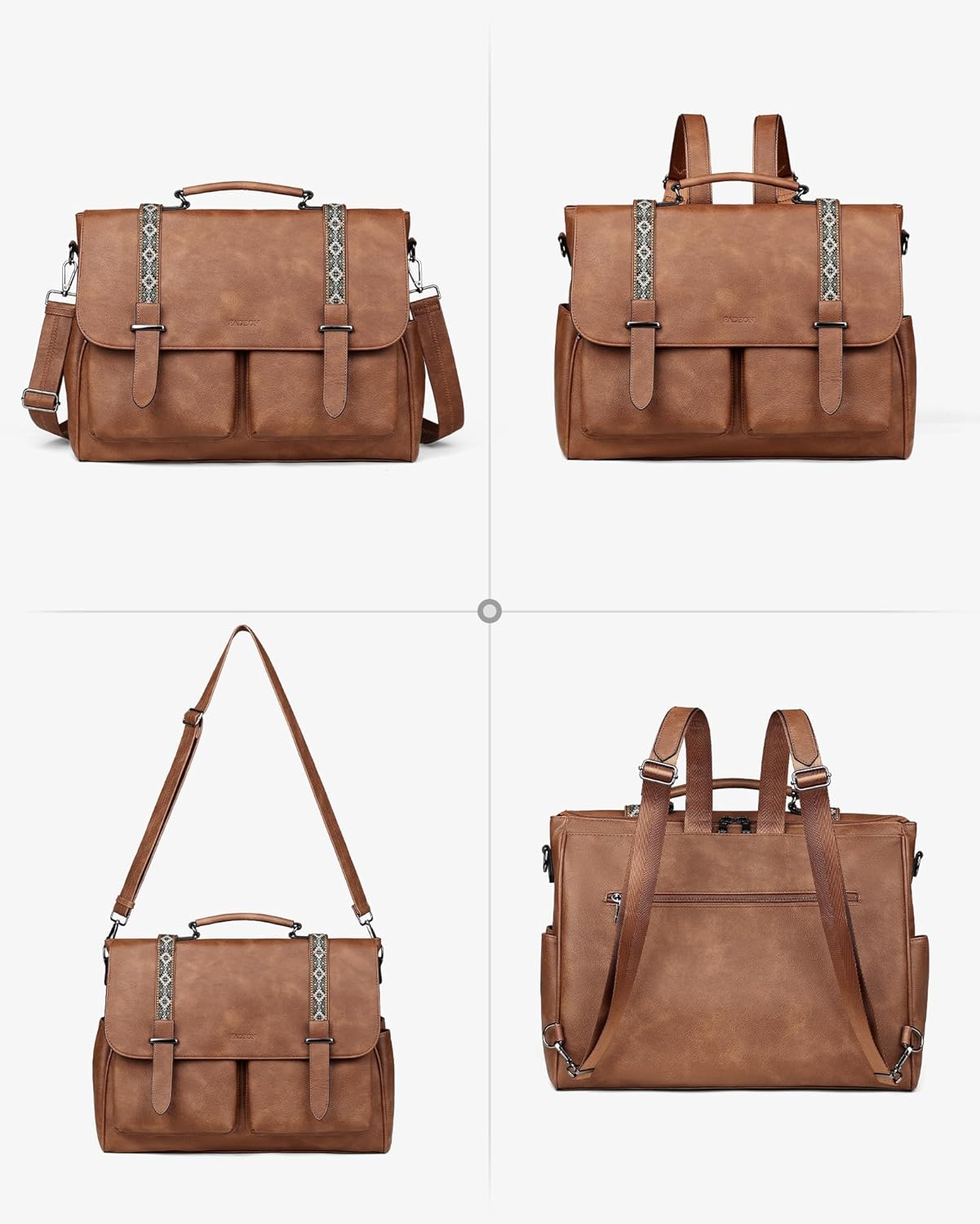 FADEON Messenger Bag for Women, Designer Leather Satchel Backpack Purses Large Laptop Briefcase Multi Pocket Shoulder Bags - Image 8