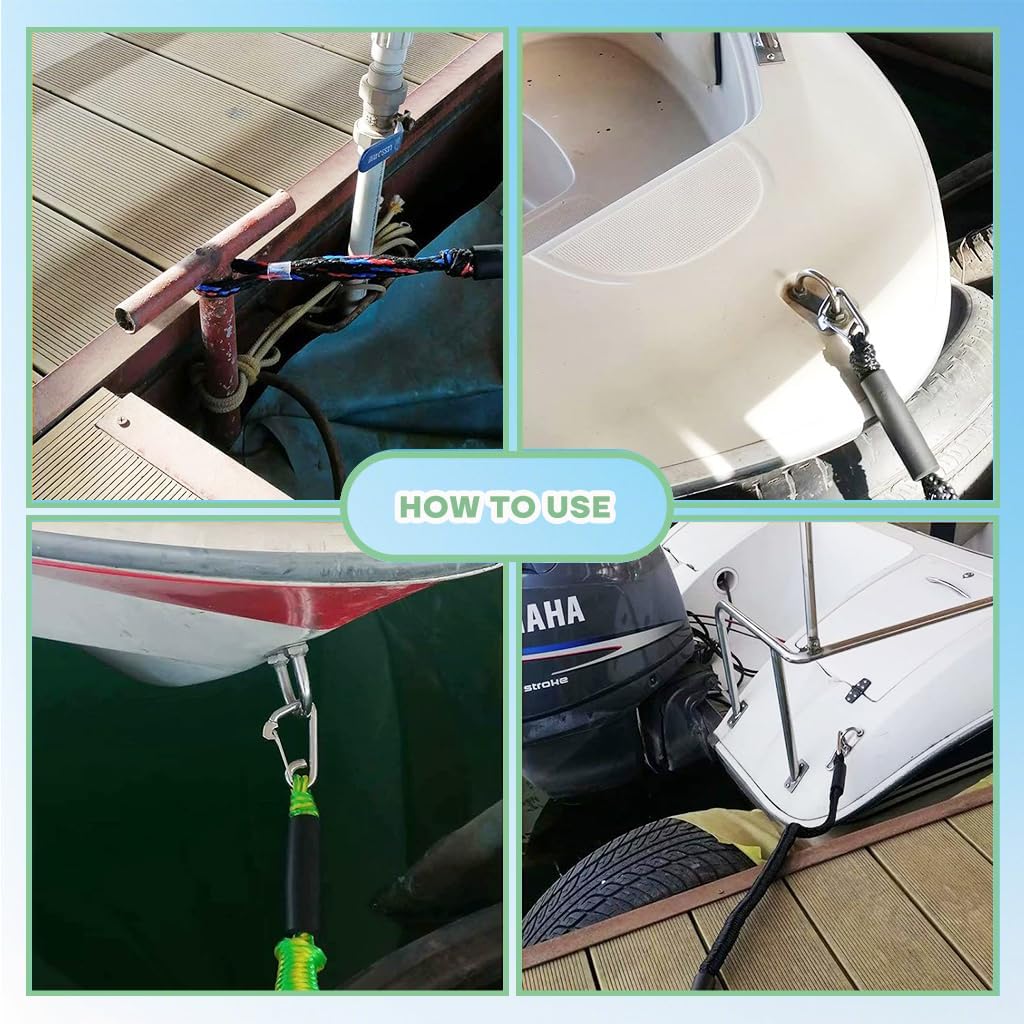 4-Pack Boat Bungee Dock Line for Temporary Boat Docking,– 4FT (Extends to 5.5FT) –Retractable Mooring Rope with 316 Stainless Steel Clip and Foam Float,Boat Accessory (Black) - Image 6