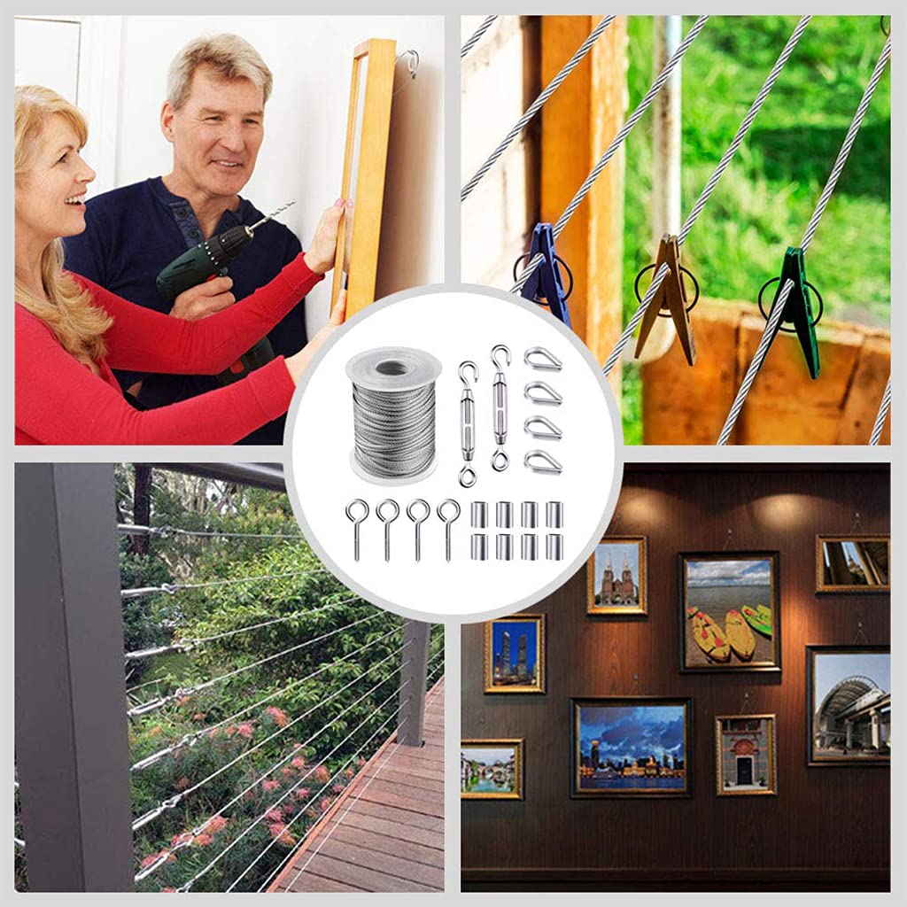 kobeIeen Garden Wire for Sun Shade Tent Installation Railing Decking Fence Anti-Rust 19 Pcs 50 Hook & Eye Tensioner