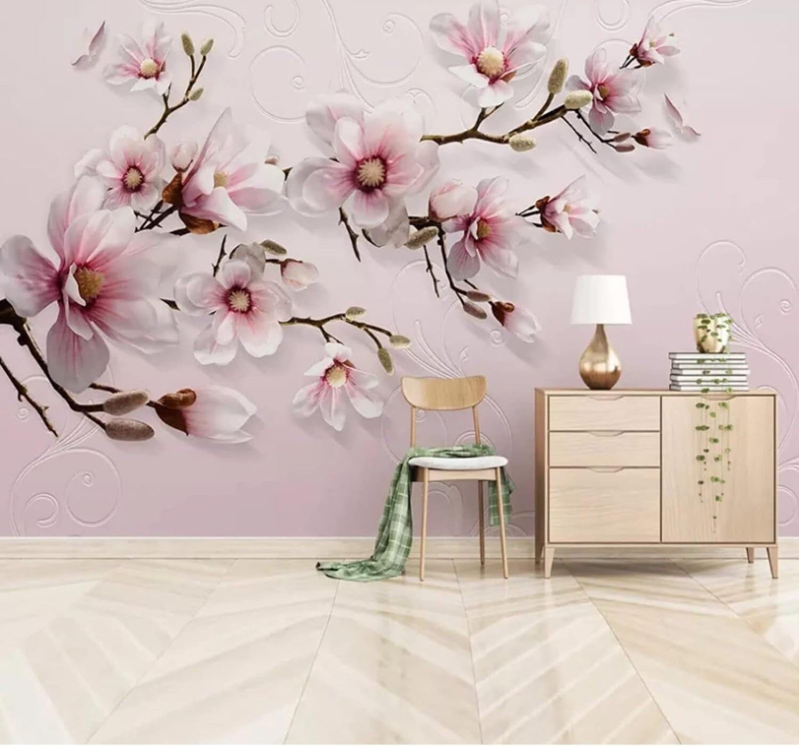 XLMING Relief Three Dimensional Beautiful Pink Flowers 3D Wallpaper Luxury Silk Study Dining Feature Sofa Grey Bedroom Living Room Tv Decorative Wall-350cm×256cm