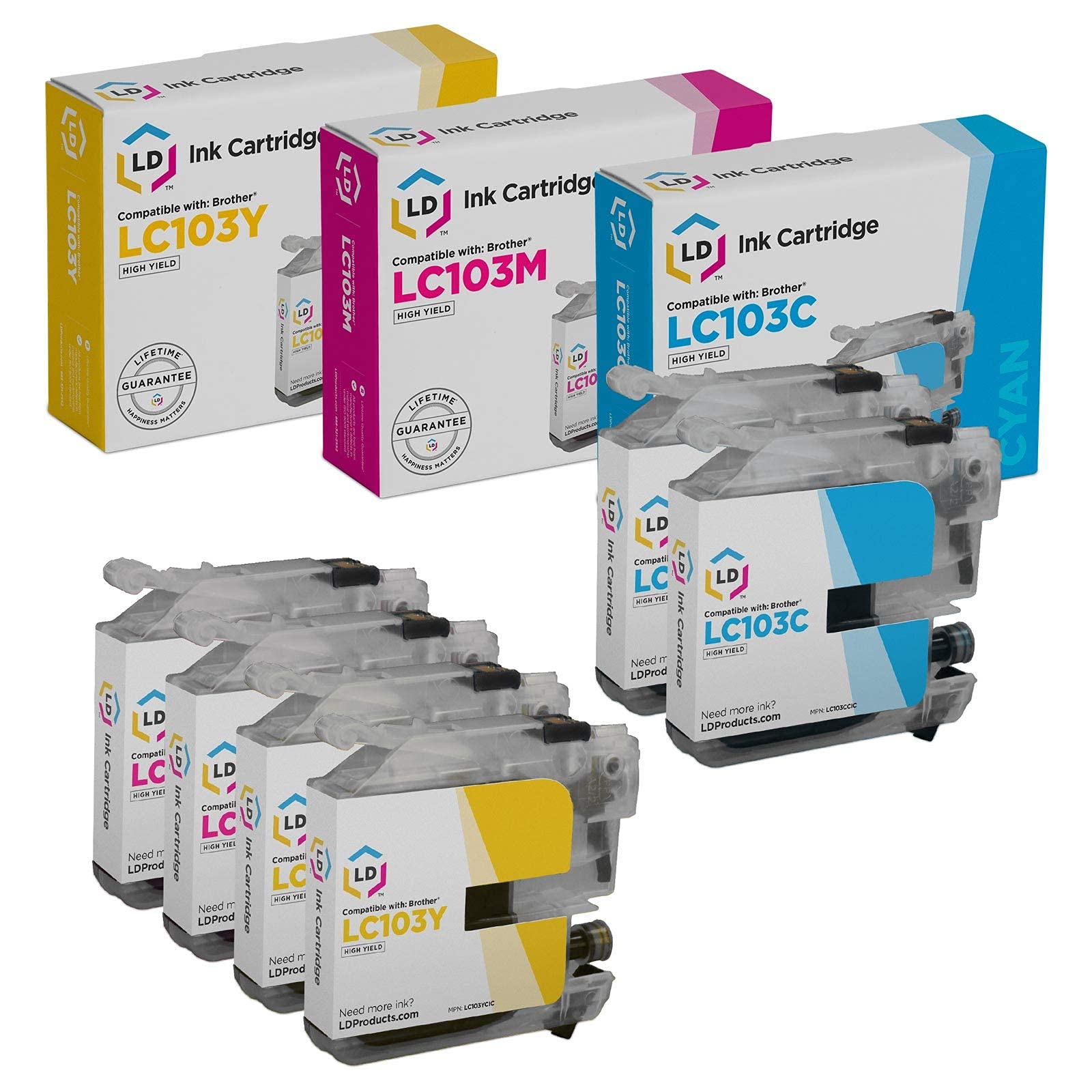 LD Compatible Ink Cartridge Replacement for Brother LC103 High Yield (2 Cyan, 2 Magenta, 2 Yellow, 6-Pack) Compatible with Brother DCP-J152W MFC-J245