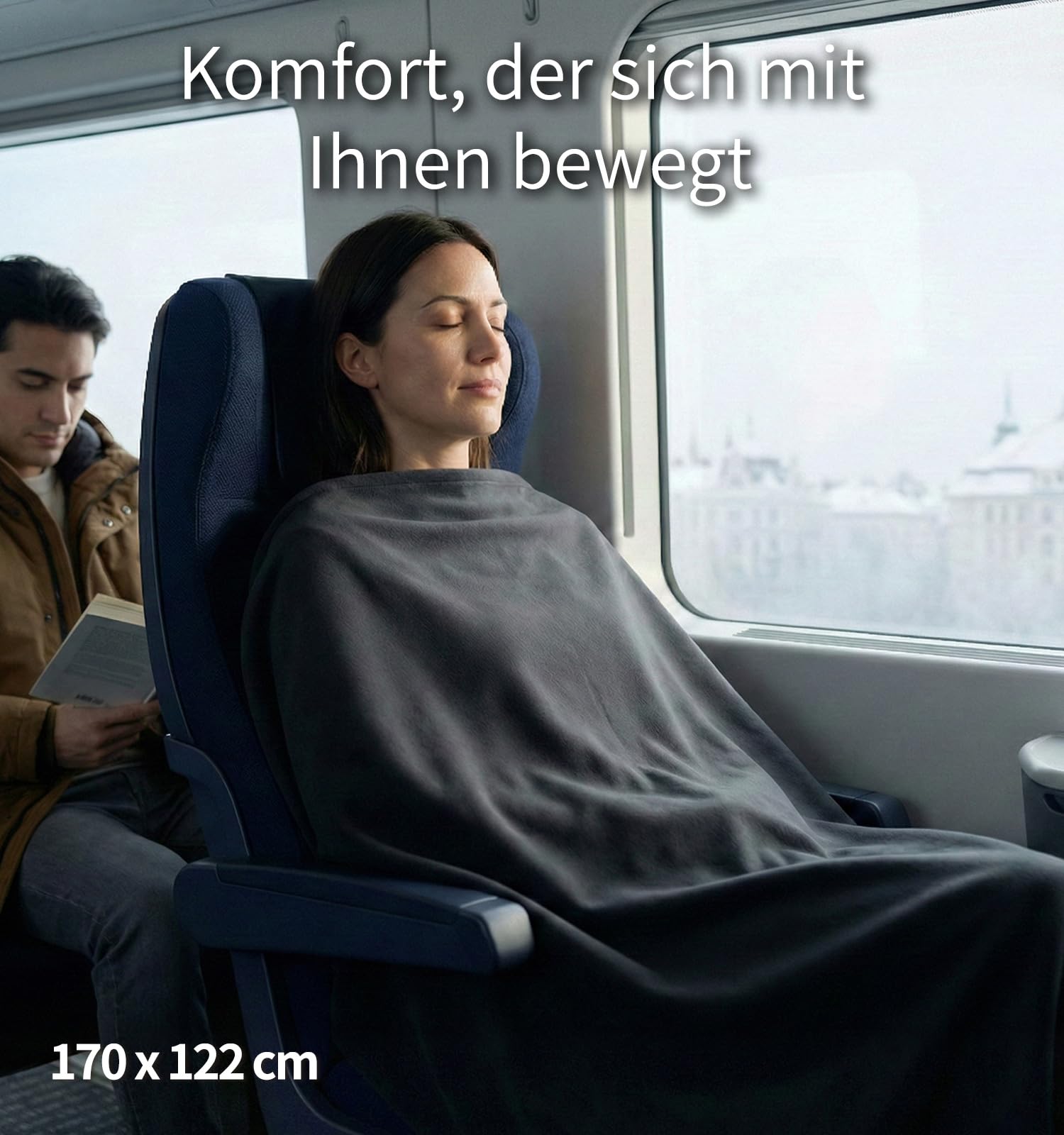 Litume Kompakte Reisedecke fürs Flugzeug, Warm, Fleece Dunkelgrau | Ganzjahres Wärme, PFAS-frei, Leicht Tragbar, Camping, Wandern, Hütte, Langflug, Hotel, Picknick, 170 x 122 cm