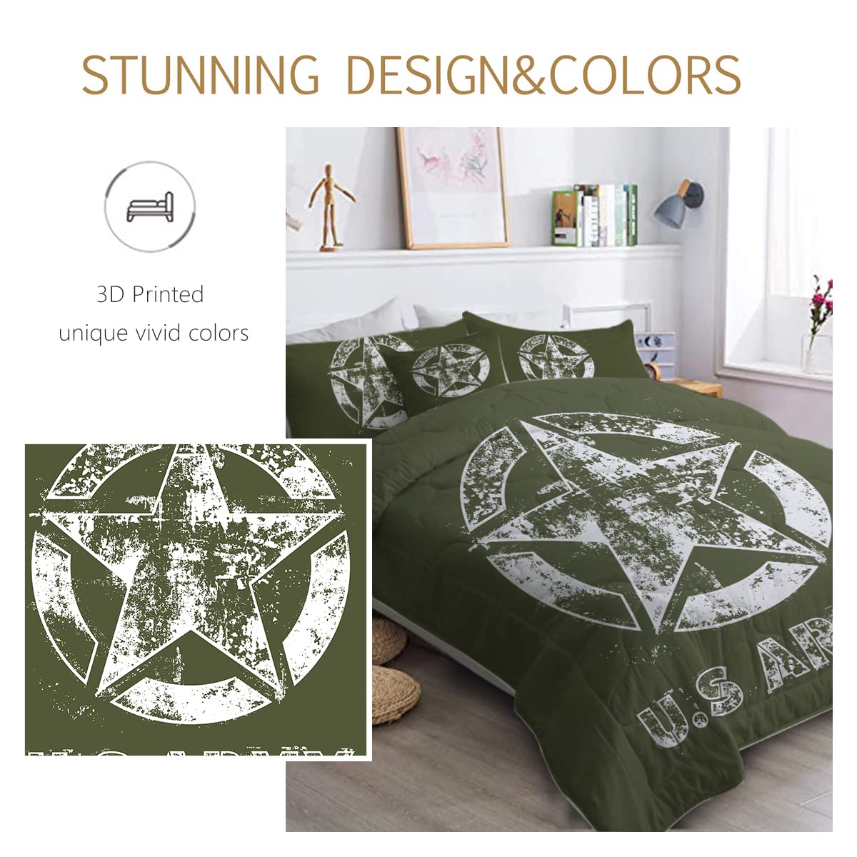 Amazon.com: BlessLiving 8-Piece Military Comforter Queen Size Boys