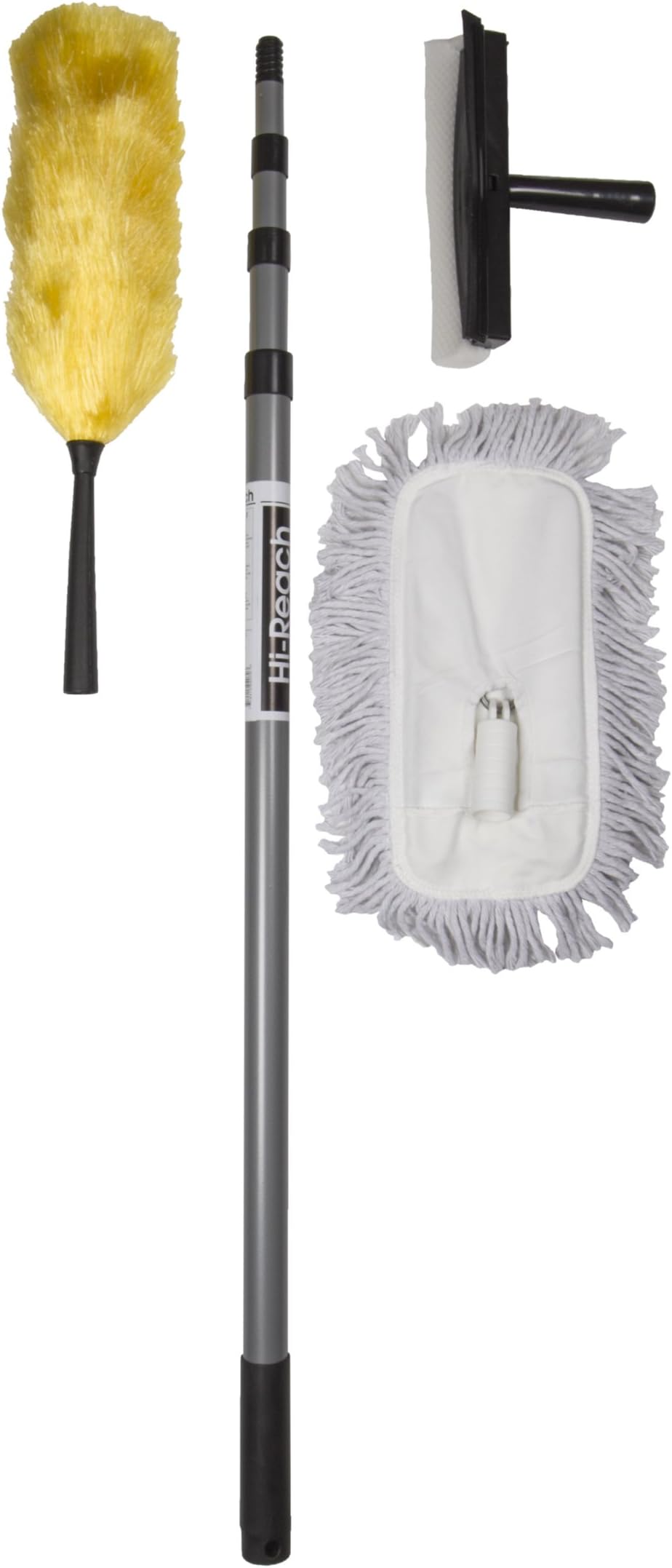 High Reach Cleaning Kit with 10-Foot Extension Pole for High Ceilings, Windows, and Walls, Fan and Ceiling Duster - Set Includes Telescopic 10 ft Pole, Window Squeegee, Static Duster, & Mop Head
