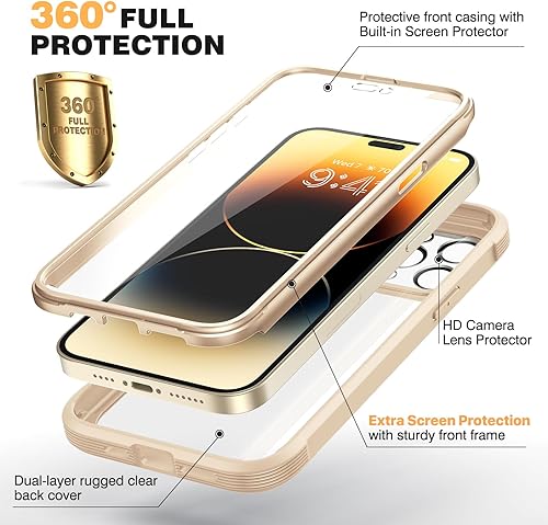 Miniatura 639 de Diaclara - Funda diseñada para iPhone 14 Pro Max, resistente, de cuerpo completo, con protector de pantalla sensible al tacto y antiarañazos + Blanco