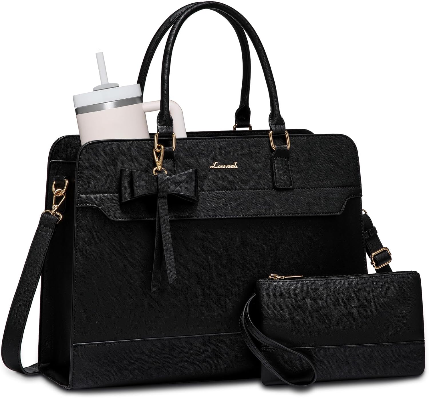 LOVEVOOK Laptop Tote Bag for Women,Leather Work Bag, Waterproof Business Teacher Bag,Large Computer Handbag Purse Briefcase,Office Gifts for Women 17.3 Inch Black-up