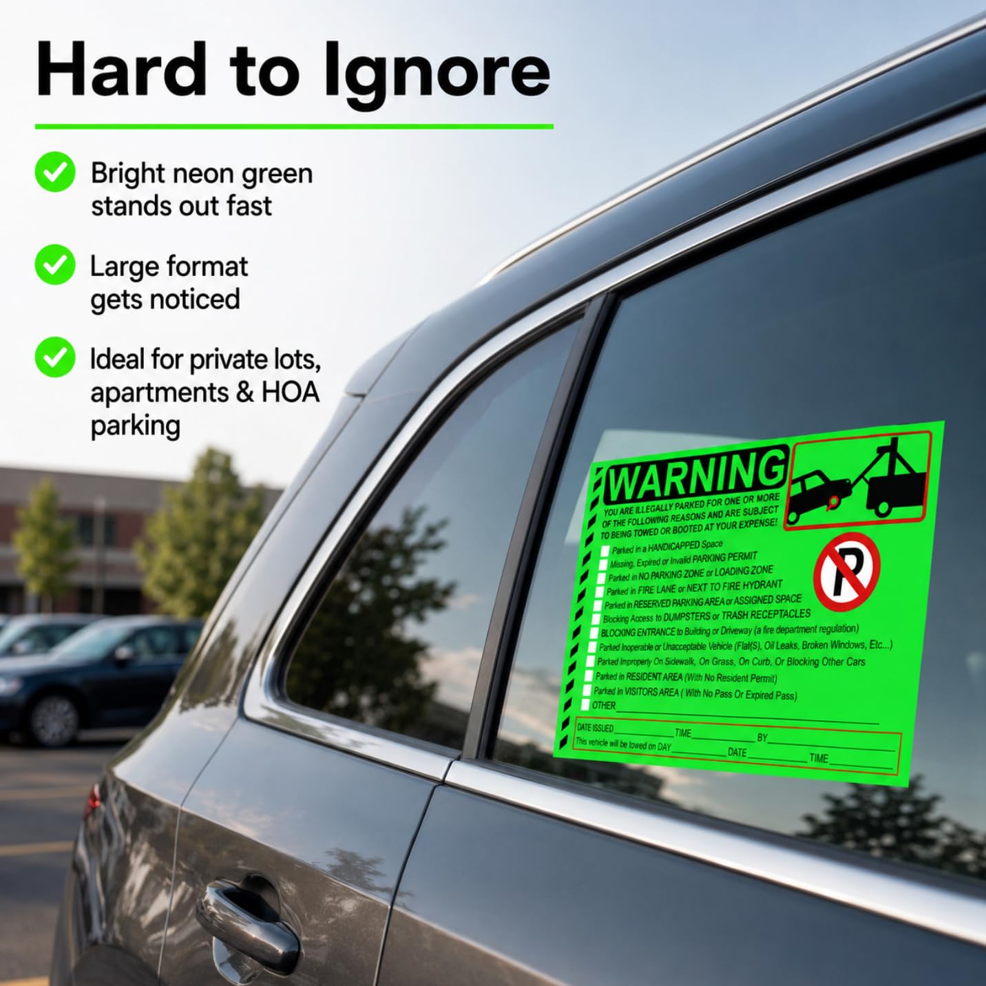 Naklejki na naruszenie parkowania zawiadomienie naruszenie parkowania naklejki holownicze do pojazdu samochodowego 50 szt. prywatny parking naklejki ostrzegawcze samoprzylepne okno samochodu fluorescencyjne etykiety 5,5 x 7,12,5 cm