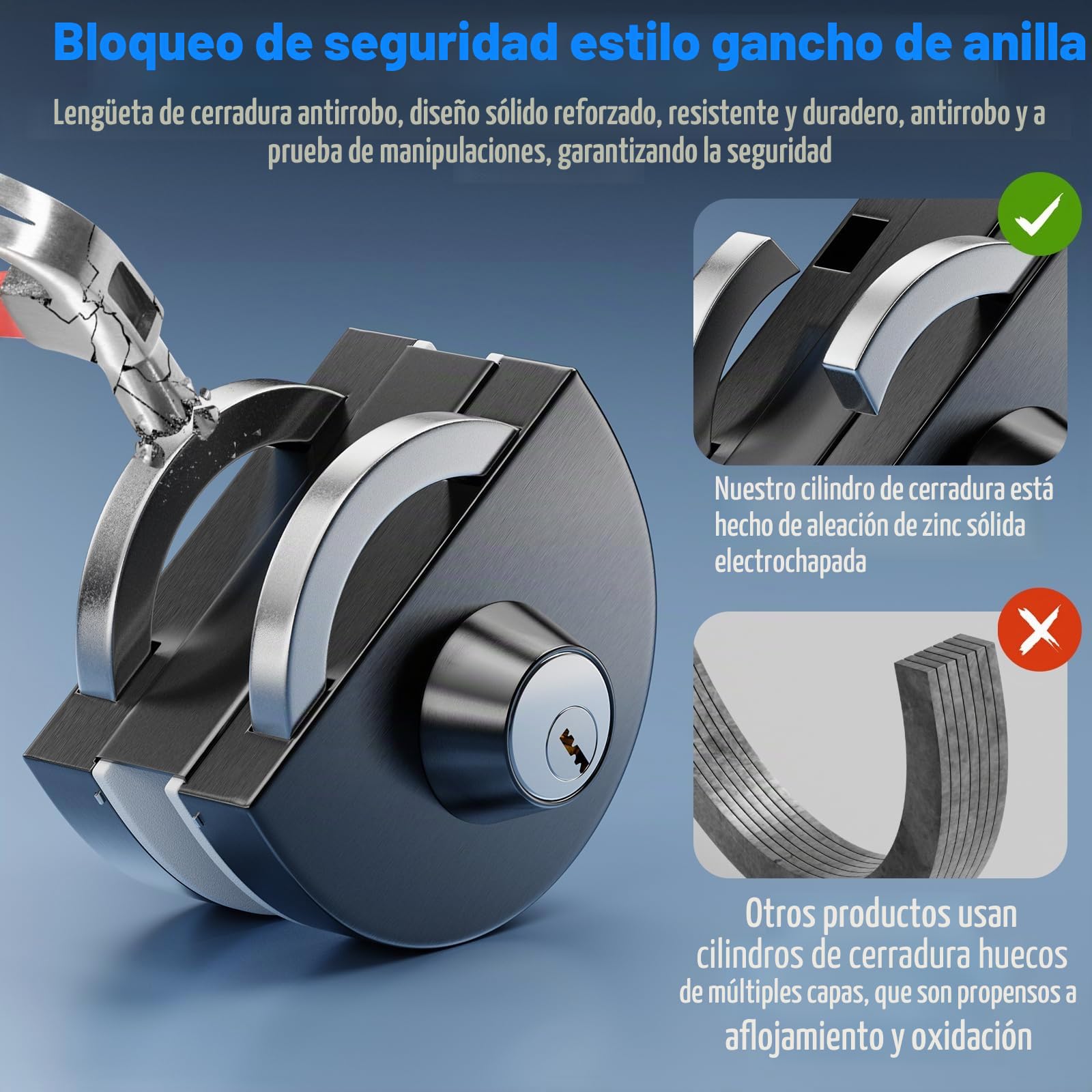 Ranbo Cerradura de Sujeción sin Taladrar para Cristal, Negro Cepillado | Para cristal de 10–12 mm, apertura y cierre con llave, apta para hogar y oficina