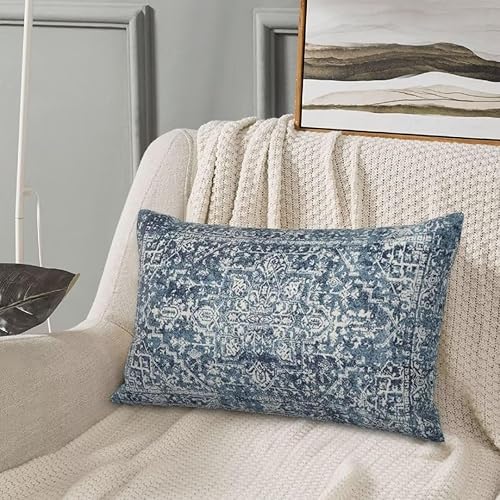 Miniatura 2 de Juego de 2 fundas de almohada bohemias de color azul marino de 12 x 20 pulgadas, con patrón de alfombra para exteriores, fundas de cojín étnicas