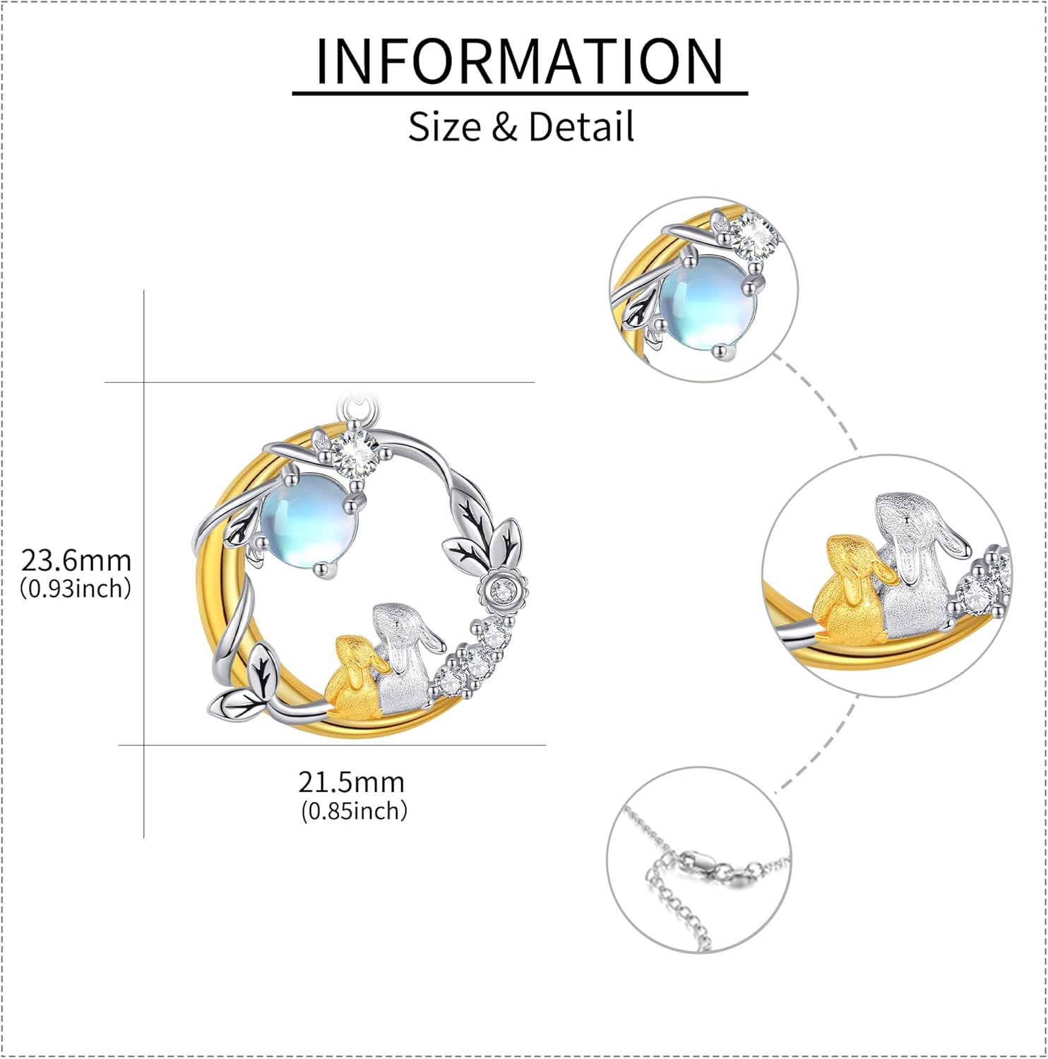 YAFEINI Bunny Necklace Sterling Silver Rabbits Pendant Bunny Mother's Day Jewelry Mothers Day for Women Mom - Image 5