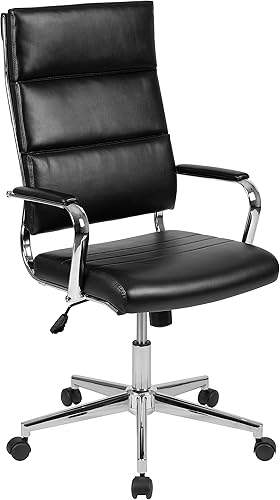 Flash Furniture Hansel - Silla de oficina giratoria ejecutiva con respaldo alto, color negro LeatherSoft