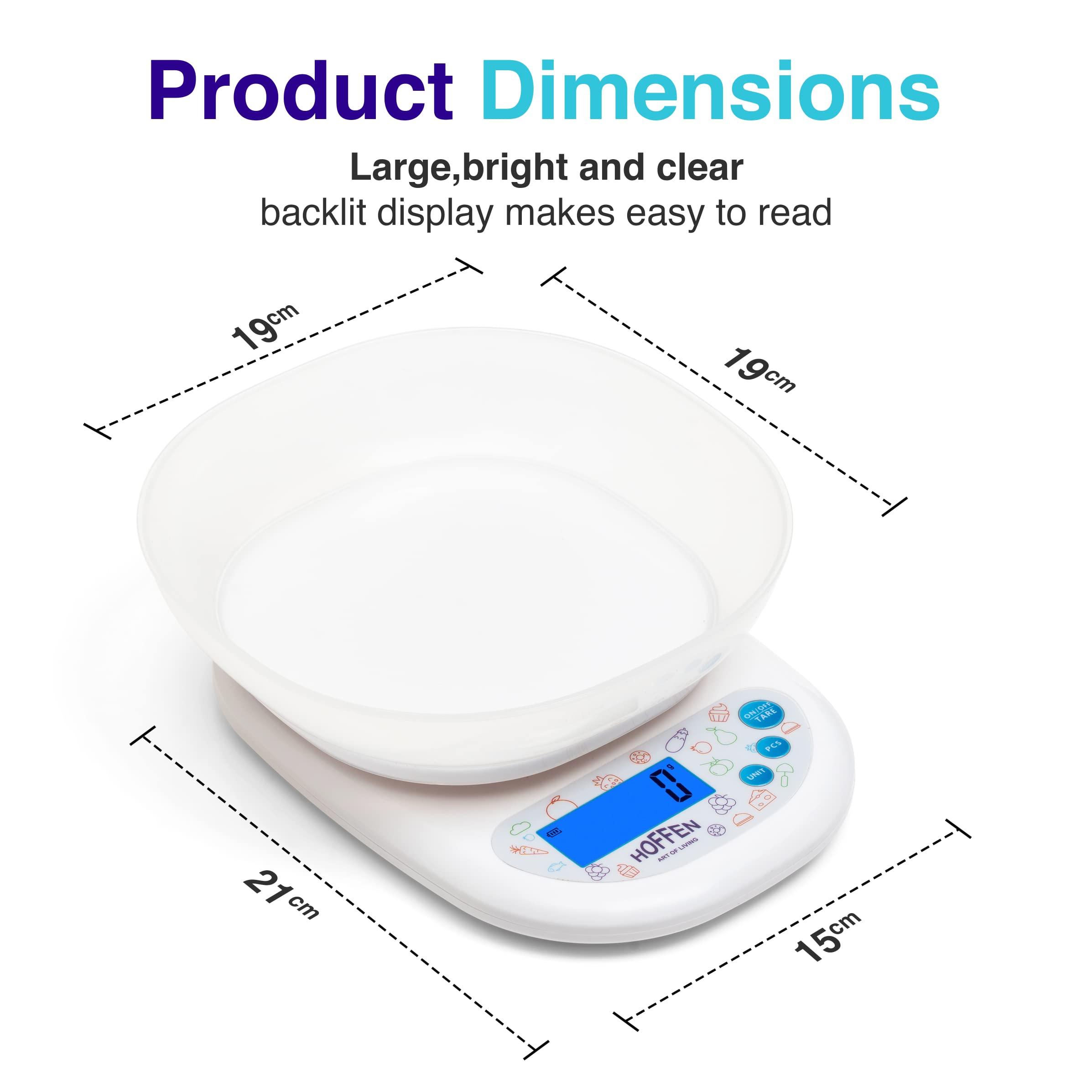 Hoffen (India) Electronic Digital Weighing Scale With 10 Kg Capacity, Weight Machine For Kitchen,Home, Baking, Health, Weight Machine For Food, Battries Included, 2 Years Warranty, White 3