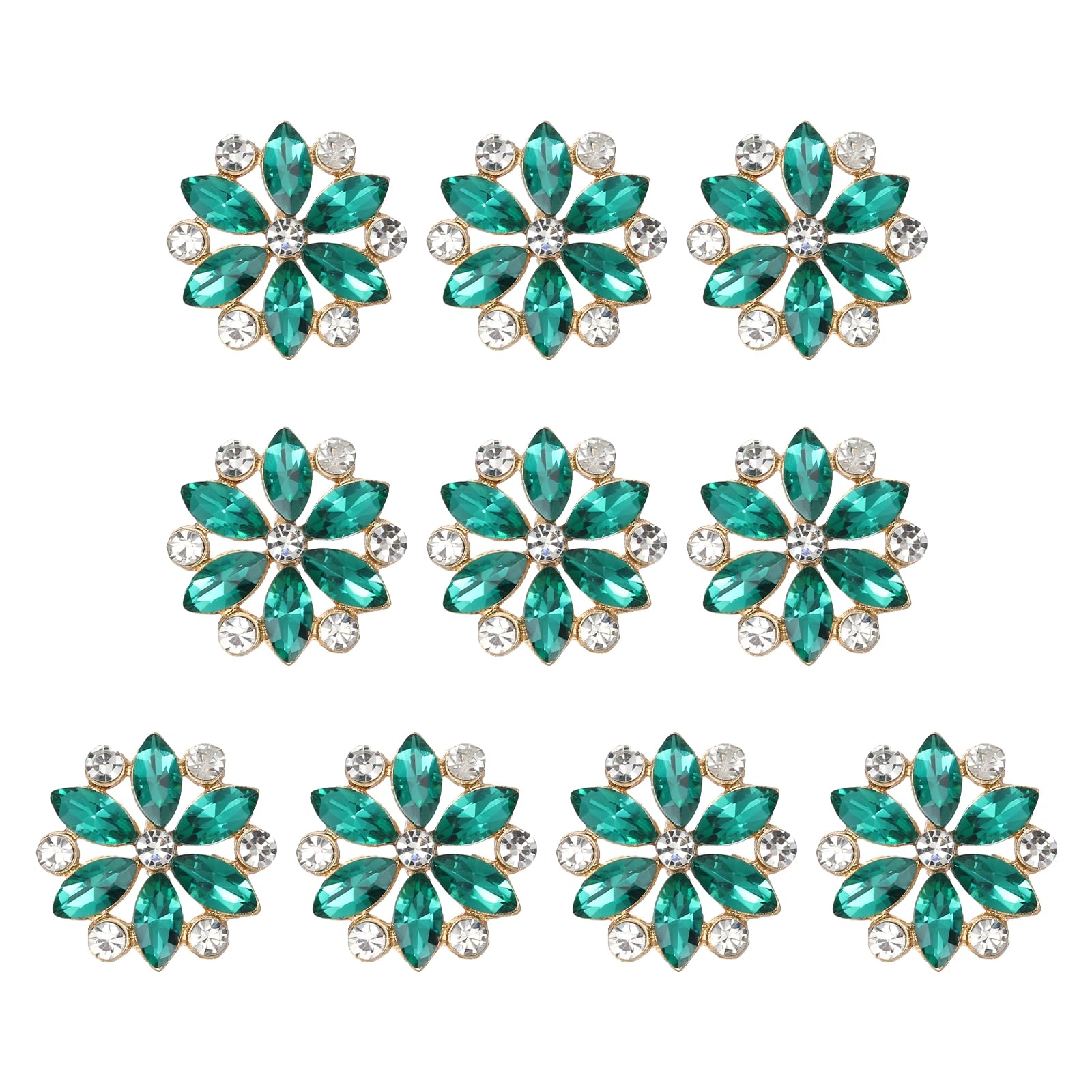PATIKIL 10pcs Rhinestone Buttons for Clothing, 0.8"(20mm) Flower Crystal Buttons Diamond Flowers Embellishments Sew on Bulk for Crafts DIY Sewing Clothing Jewelry Making, Dark Green