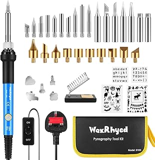 Pyrography Pen Kit 40Pcs, Wood Burning and Soldering Iron Kit 60W with Adjustable Tempe and ON/Off Switch, 33 Wood Burning Attachments for Soldering, Burning Tool on Wood and Leather