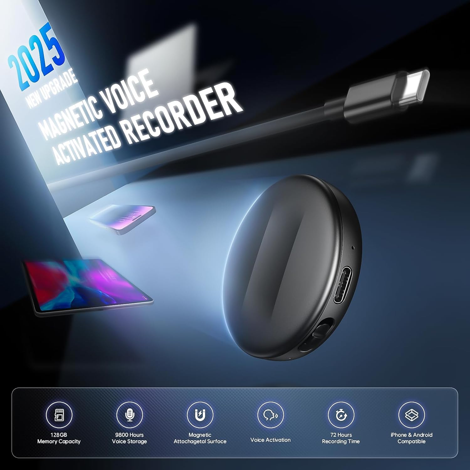 128GB Natesukii Magnetic Voice Activated Recorder - 9800Hrs Recording Device with Al-Intelligent Triple Noise Reduction Portable Dictaphone Digital Voice Recorder with Playback for Lecture Meeting