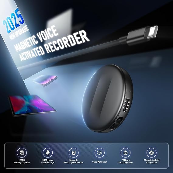 128GB Natesukii Magnetic Voice Activated Recorder - 9800Hrs Recording Device Dictaphone with Playback for Lecture Meeting, Digital Voice Recorder with Al-Intelligent Triple Noise Cancellation, Black