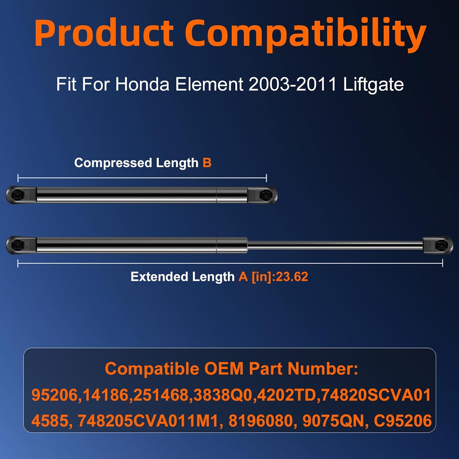 Qty (2) Upgraded Liftgate Replacement Lift Support with for Honda Element 2003-2011 Tailgate Rear Hatch, 𝟑-𝟒𝐢𝐧 𝐇𝐢𝐠𝐡𝐞𝐫 Opening Than OEM, Trunk Shock Strut Replace OE #74820SCVA01
