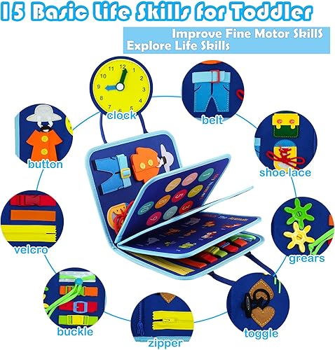 Miniatura 3 de IVYs.SZ Tabla de actividades para niños pequeños de 2 a 4 años, tabla Montessori para actividades motoras finas (azul)