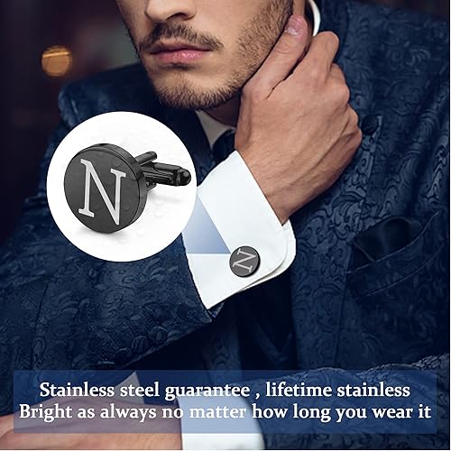 Miniatura 3 de LOYALLOOK 4Pcs Stainless Steel Engraved Initial Cufflinks and Tie Bar Money Clip Set Personalized Button Shirt Initials Tie Clip Alphabet Letter A-Z