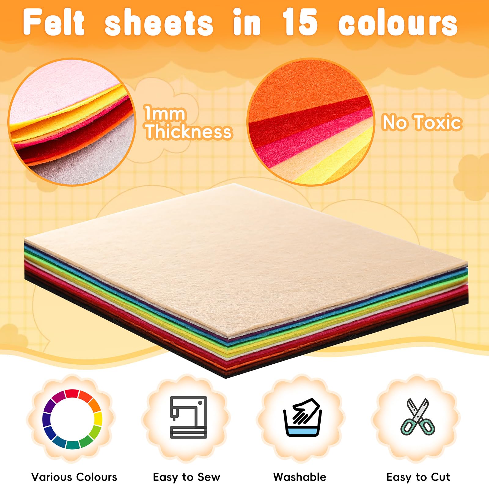 GOTFUN 15 Coloured Felt Fabric Sheets - Image 3