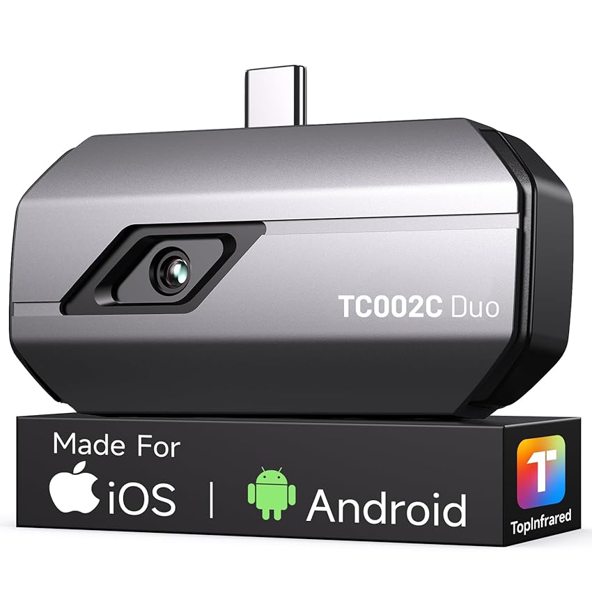 TOPDON TC002C Duo Termocamera Professionale per Android e iPhone, 512x384 TISR ad Altissima Risoluzione Telecamera Termica USB-C, da -20℃ a 550℃, Precisione 0.1℃, Frequenza 25Hz, 40mK