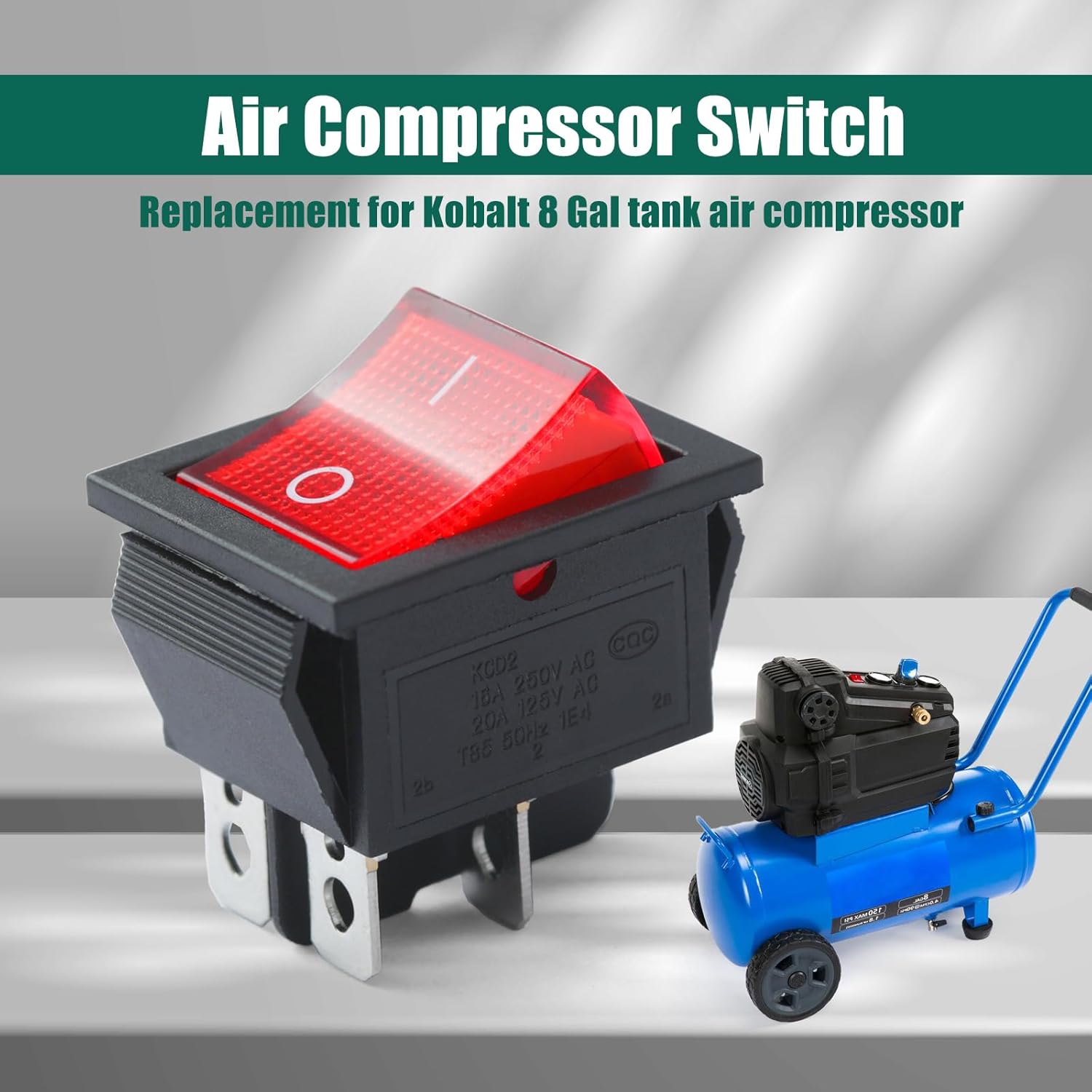 YUXIVCNE 5607-0020-01 Air Compressor Switch Replacement for Kobalt 8 Gal Tank Unit On-Off-Switch, 4-Pin 2-Position 15/30A 250V with Light