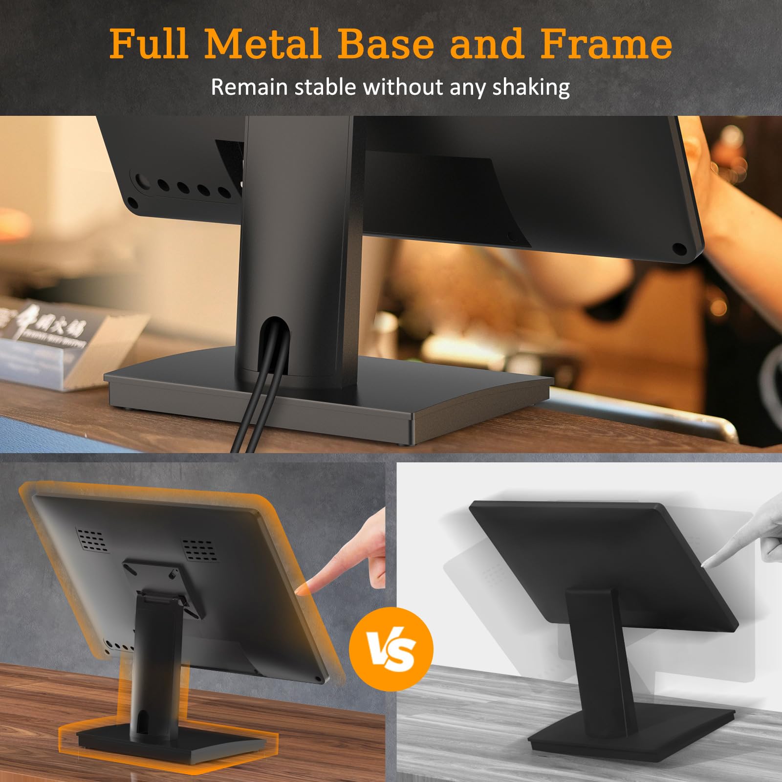 Monitor de pantalla táctil POS de 17 pulgadas, pantalla táctil capacitiva Full HD de 1280 x 1024 con entrada HDMI/VGA, soporte de metal resistente, para venta al por menor, restaurante, bar