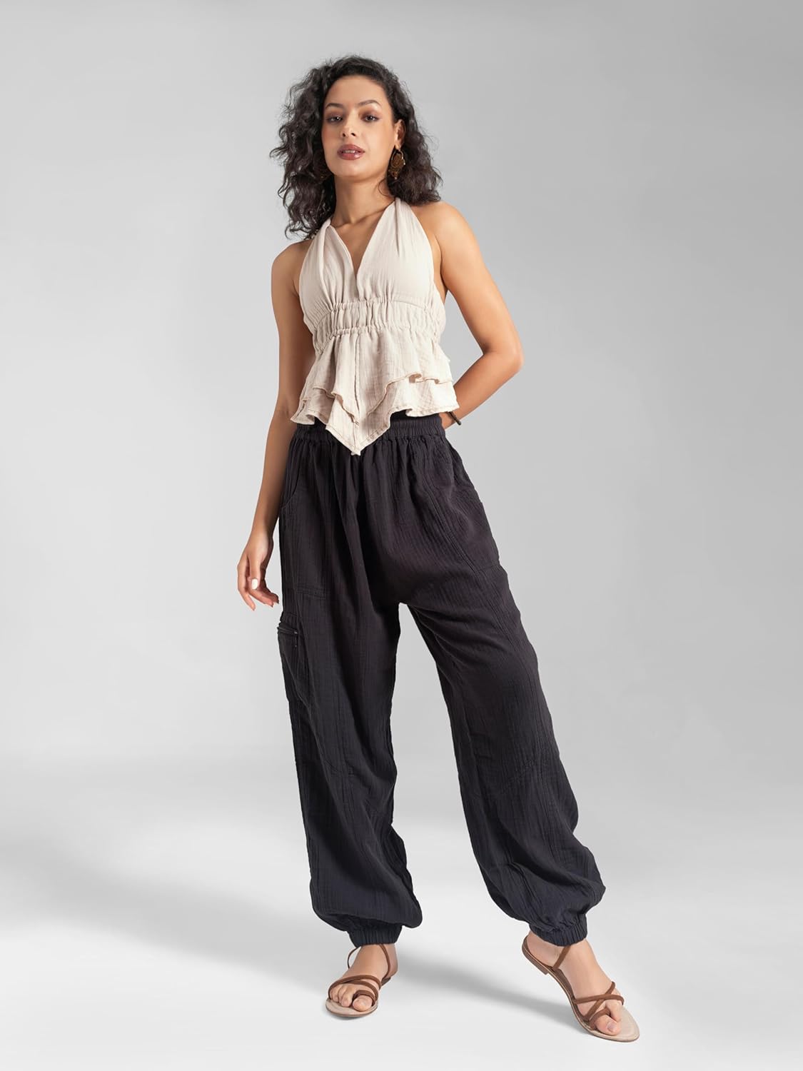 The Veshti Company Women’s Boho Cotton Harem Pants – Soft Lounge Yoga Pants – Fit Trousers with Drawstring - Image 3