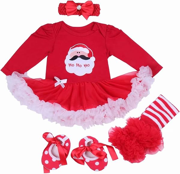 BabyPreg Bébés Filles Ma première Robe de Noël Père Noël Costume Party 4PCS - 4