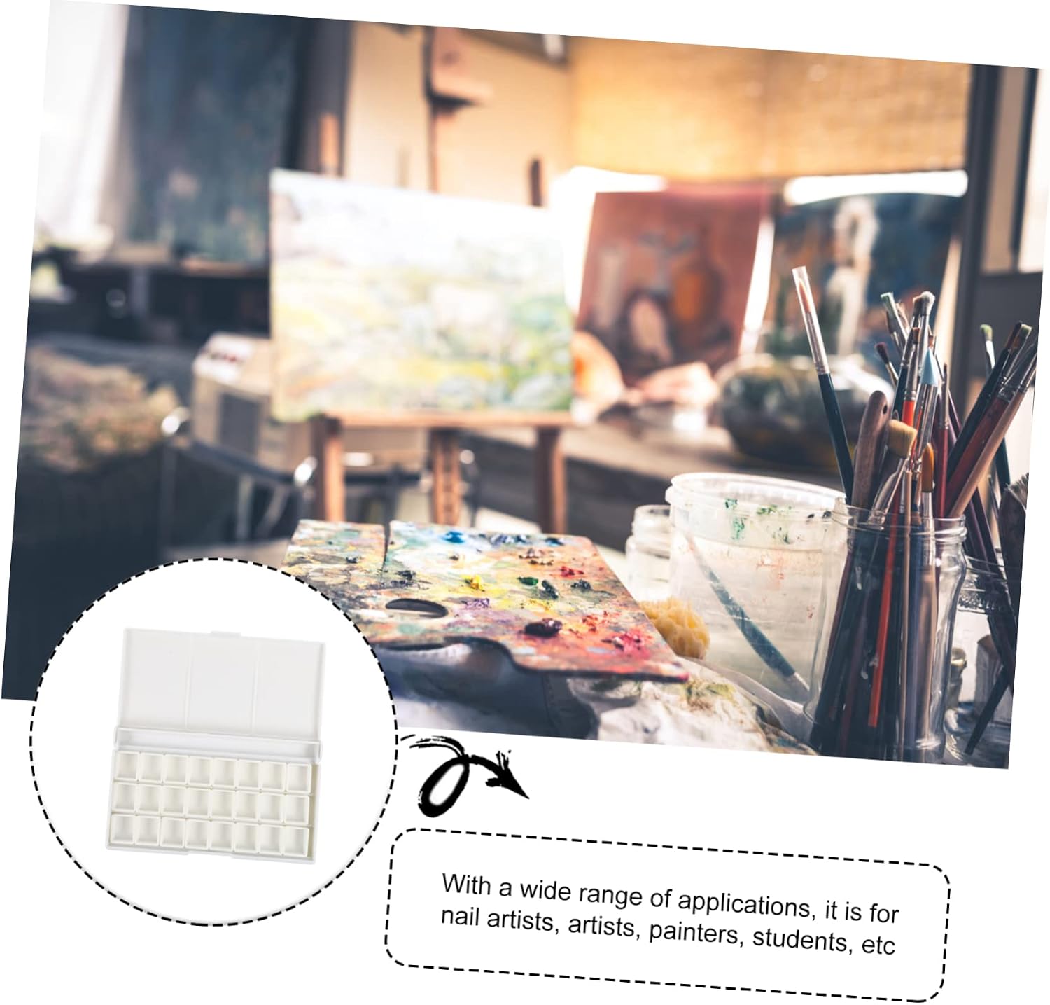 DOITOOL 24-Grid Watercolor Paint Box Mixing Tray Portable Art Palette for Artists Featuring Fixing Plate and Display Plate for Travel and Outdoor Painting