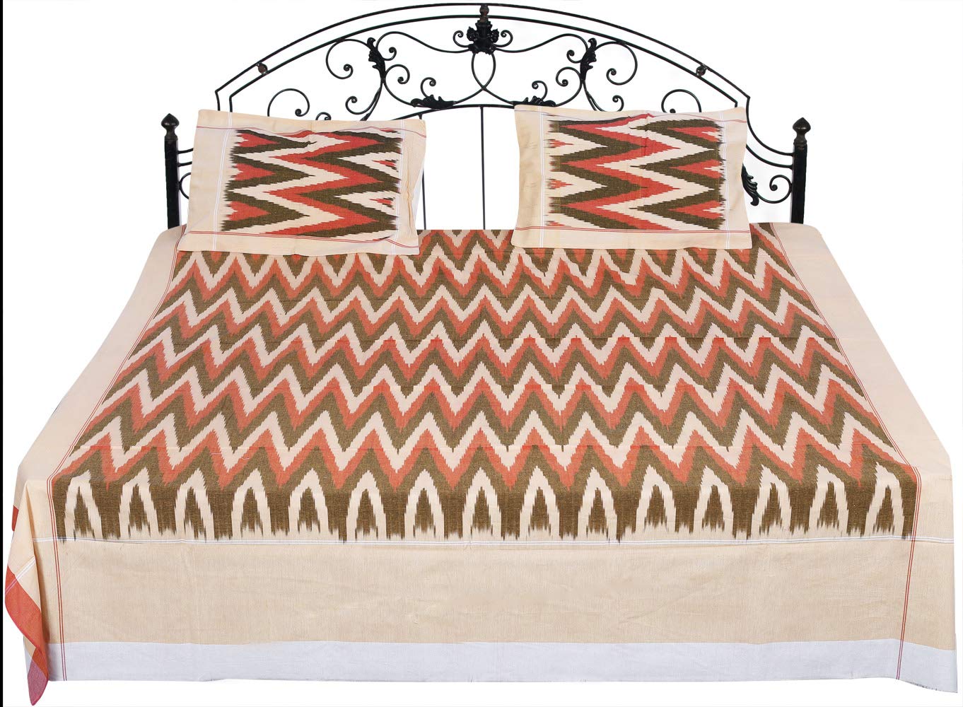 Exotic India Ikat Handloom Bedspread from Pochampally with Zigzag Weave in Multicolor Thread - Pure-image-14