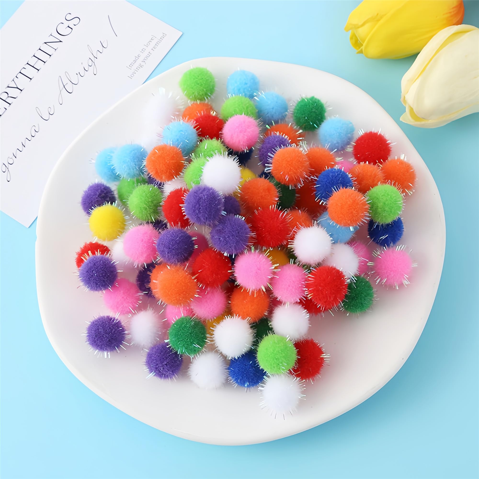 Pom-poms Ball Fluffy Craft, Brokatowe pompony, cekinowe kulki, kolorowe cekiny w kształcie kulek, pompony świąteczne, dekoracje świąteczne(600 Stück)