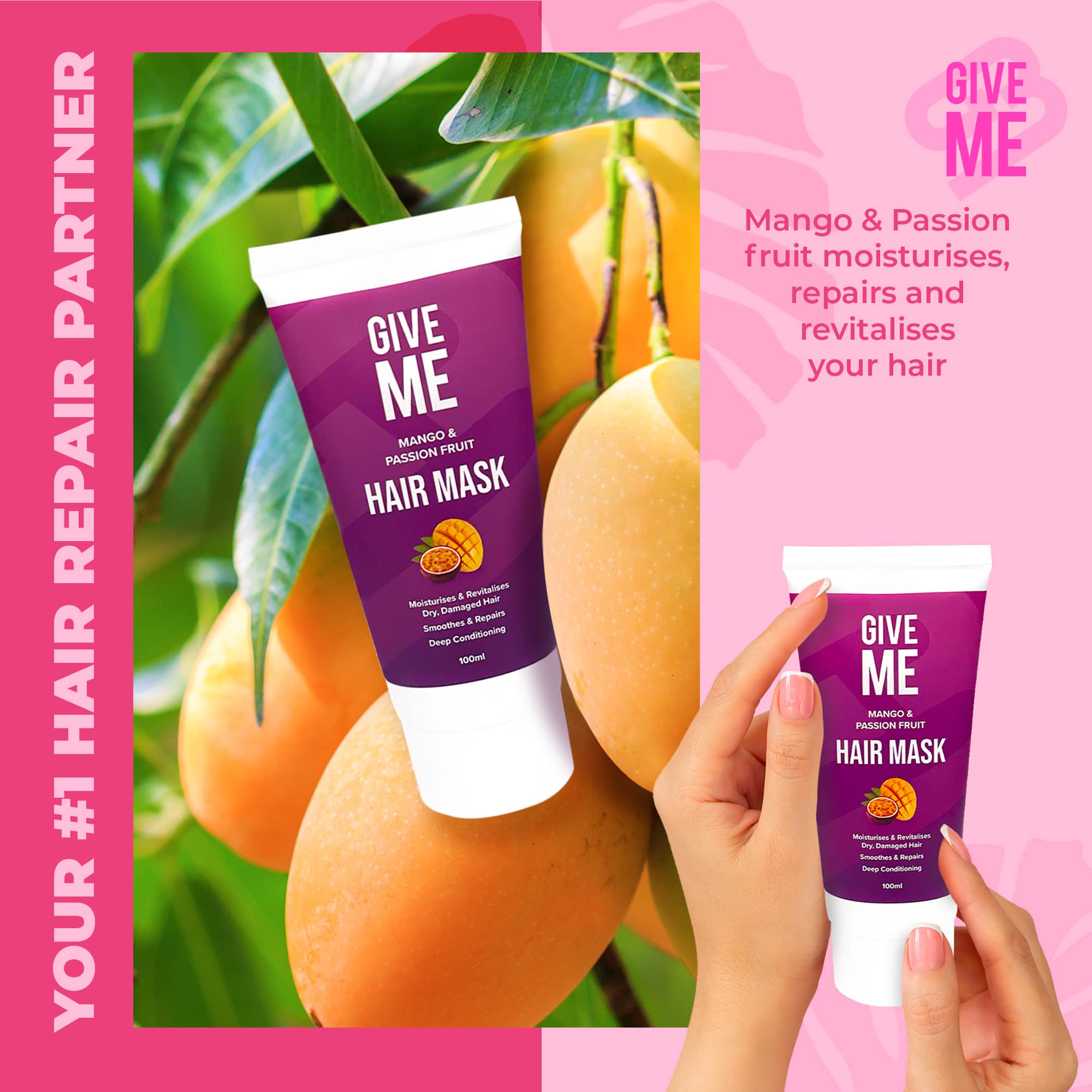 Give Me Cosmetics, Hair Mask for Dry Damaged Hair Mango & Passion Fruit, Deep Conditioning, Intensely Hydrating Formula - Image 4