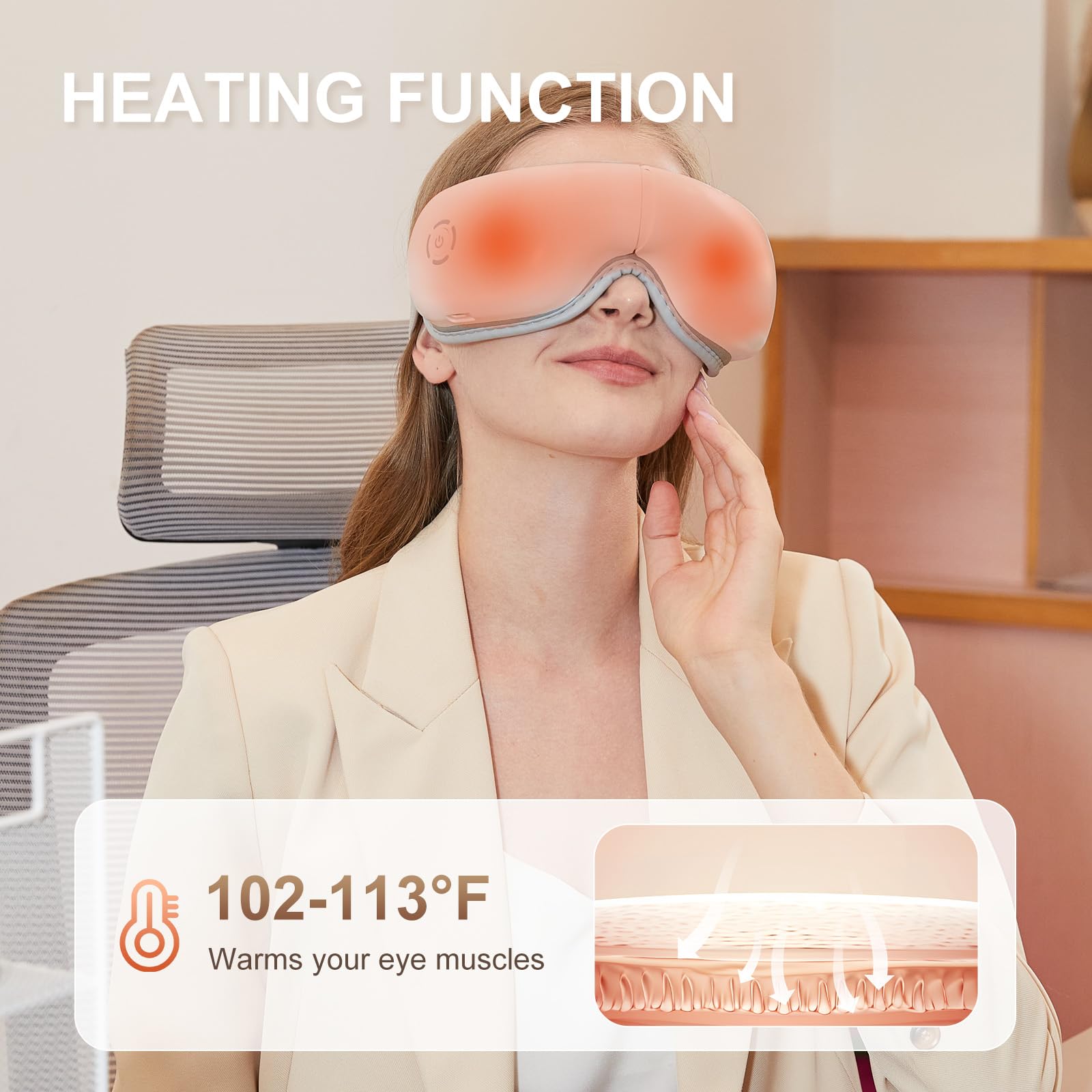 LAOBEN Masajeador de ojos con calor, masajeador de ojos calentado con masaje ocular, regalos para los ojos con 5 modos de masaje y diseño plegable de 180°, cómodo y portátil, perfecto para el hogar