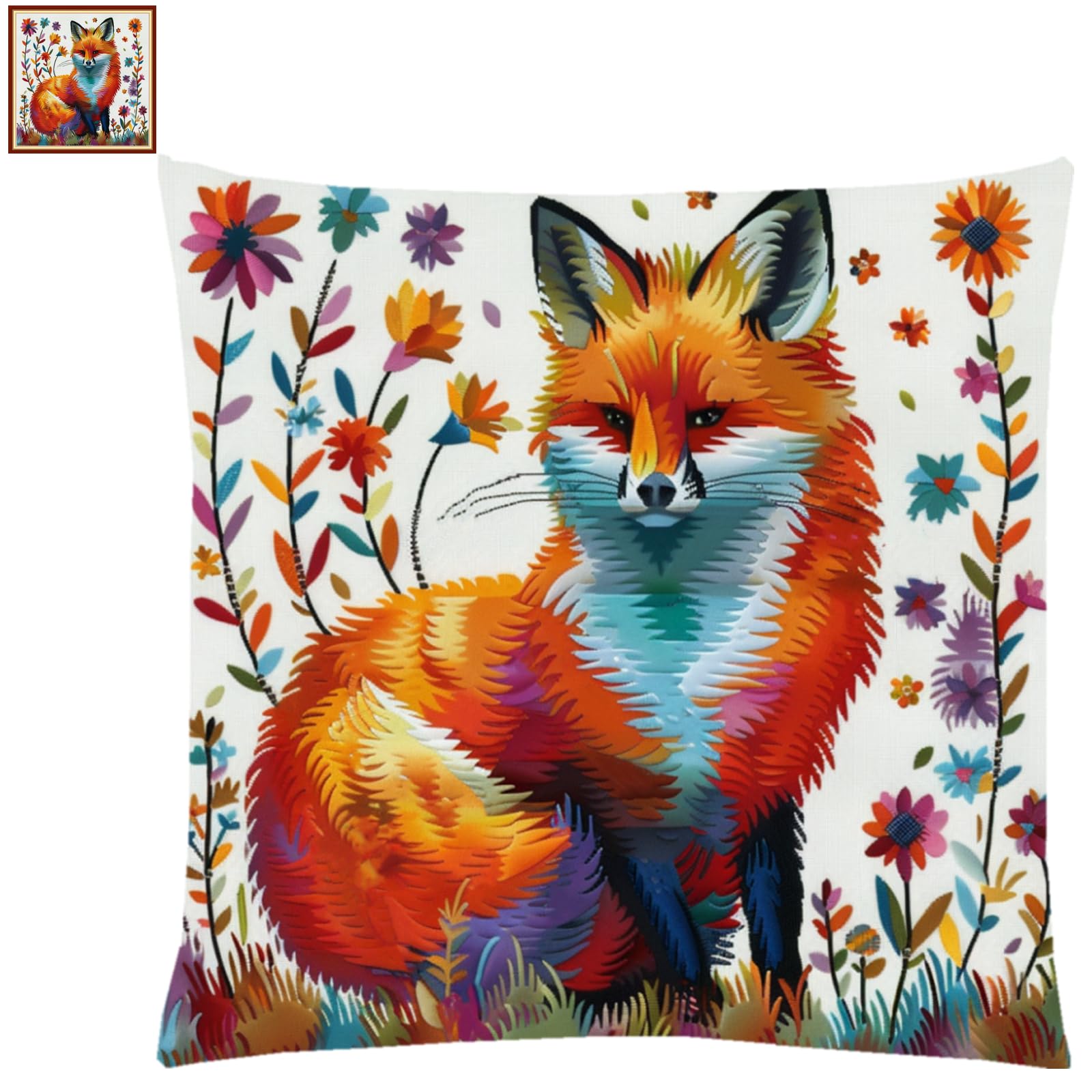 Fanxvivy Stamped Cross Stitch Kits for Adults Beginners Pillow Needlepoint Kit with Embroidery Pattern Needlework Kit Prestamped Stitches Kit 11CT Cross Stitching-Colorful Fox 18x18 inch