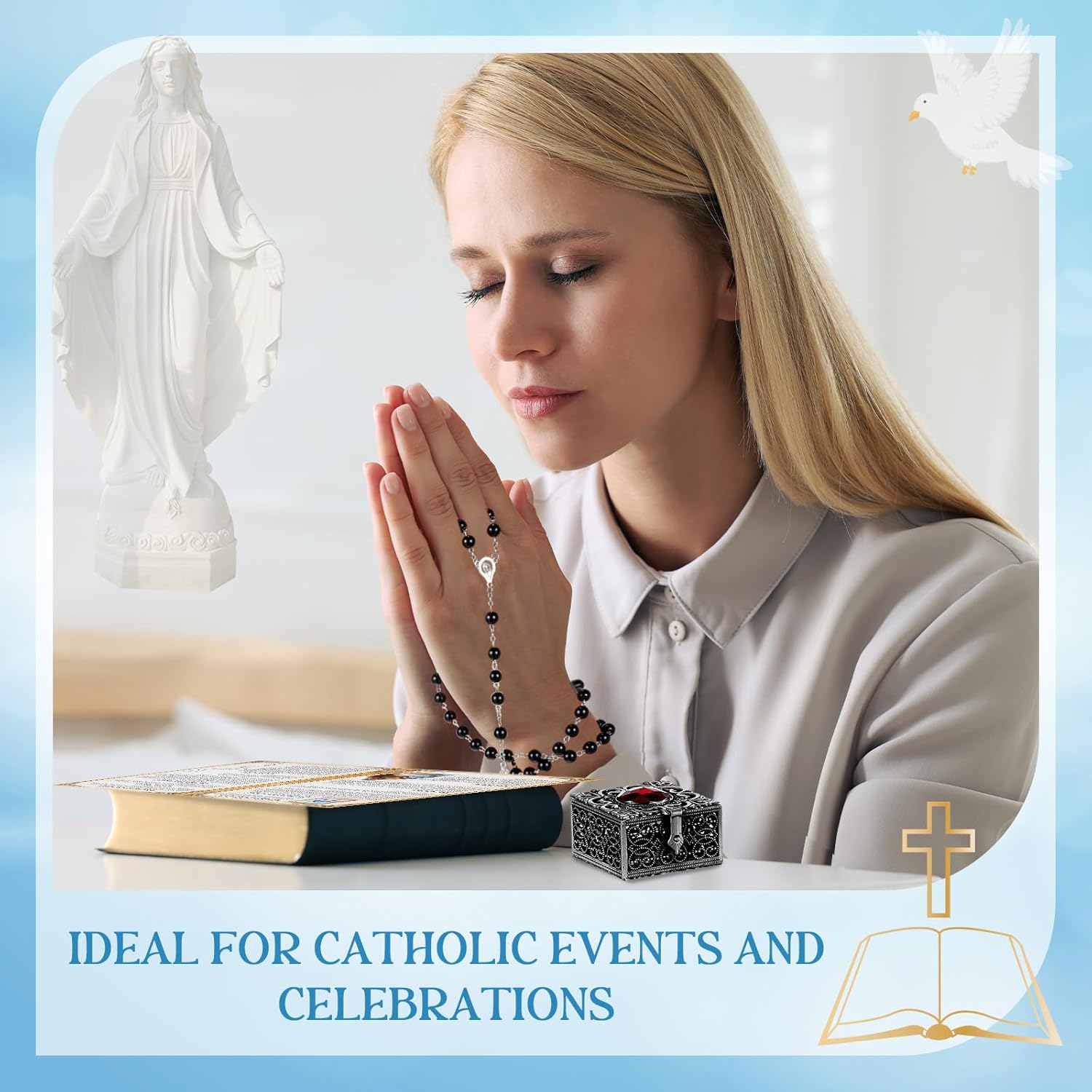 Quelay Rosary for Women Catholic Gifts Our Lady of Rosary Beads Pray Card Necklace Confirmation Gifts
