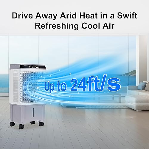 Miniatura 4 de Uthfy Enfriador de aire evaporativo, enfriador de pantano con tanque de agua de 5.3 galones, 4 cajas de hielo, control remoto, temporizador de 12