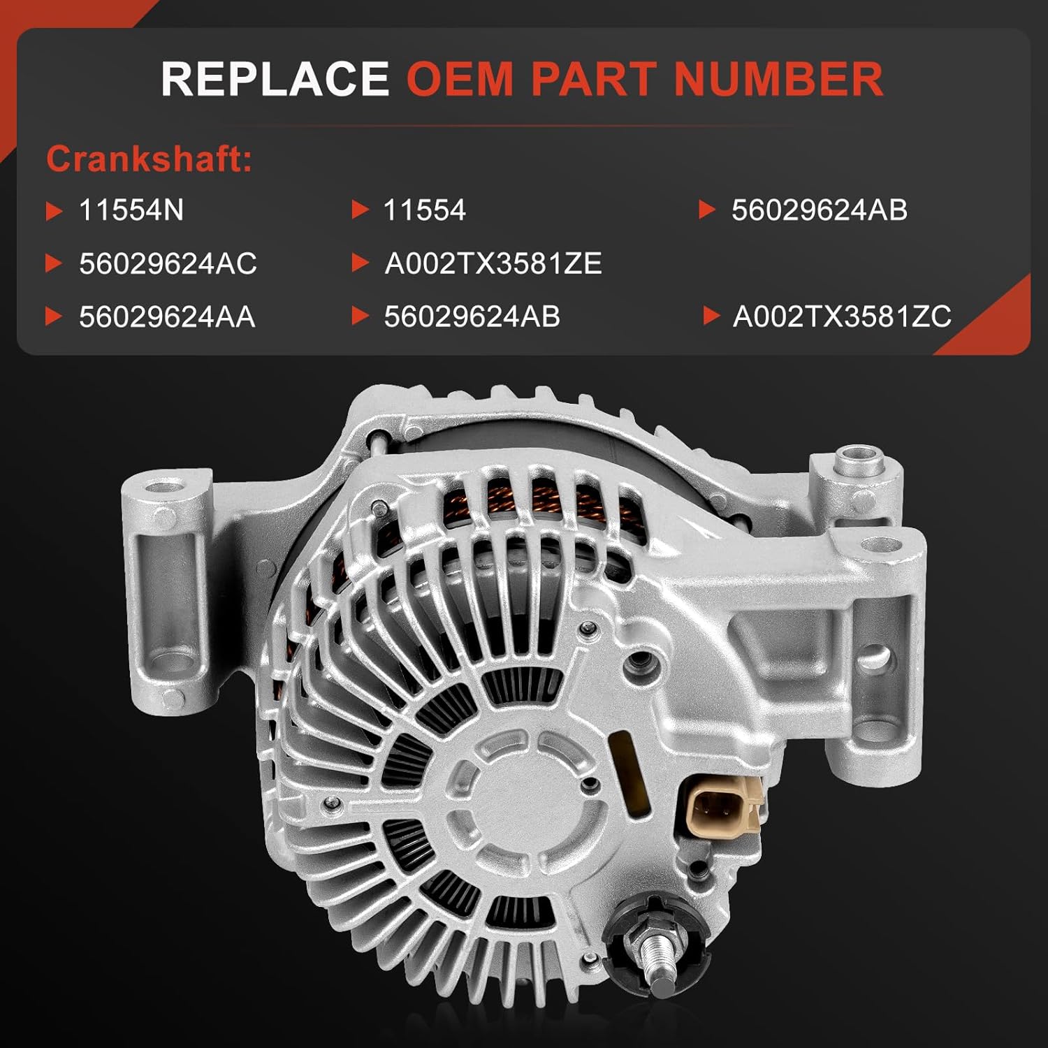 160A 12V Alternator Fit for Chrysler 200 2.4L 2015-2017 Fiat 500X 2.4L 2016-2018, Fit for Jeep Cherokee Compass Renegade 2.4L 2014-2018, Replace 56029624AA 56029624AB A002TX3581ZE A2TX3581ZE