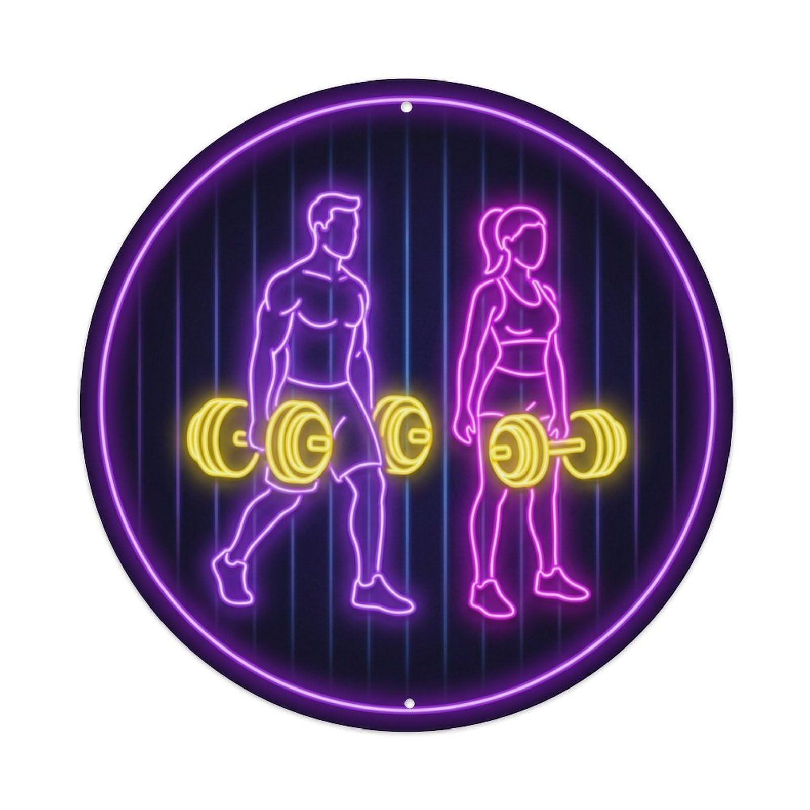 Vintage Faux Neon Gym Retro Bodybuilding Fitness Dedication Metal Tin Sign