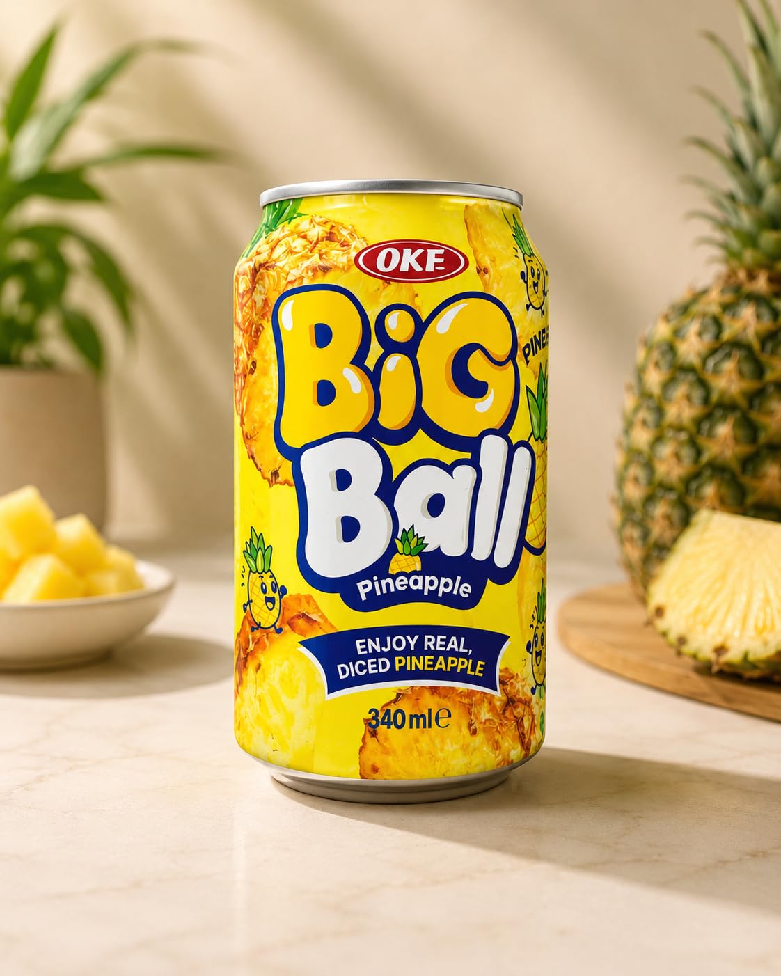 OKF Big Ball Pineapple Flavour Drink 340ml | Real Diced Pineapple
