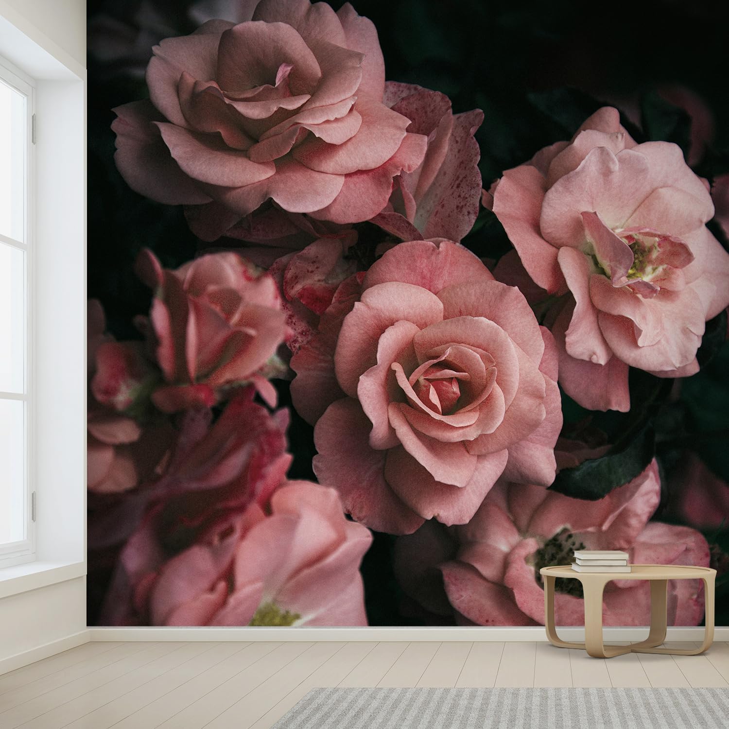 wall26 Removable Wall Sticker/Wall Mural Close Up Dark Rose Flower Blossoms Nature Wilderness Photography Decorative Botanical Relax/Calm Floral for Living Room, Bedroom, Office - 108x144 inches